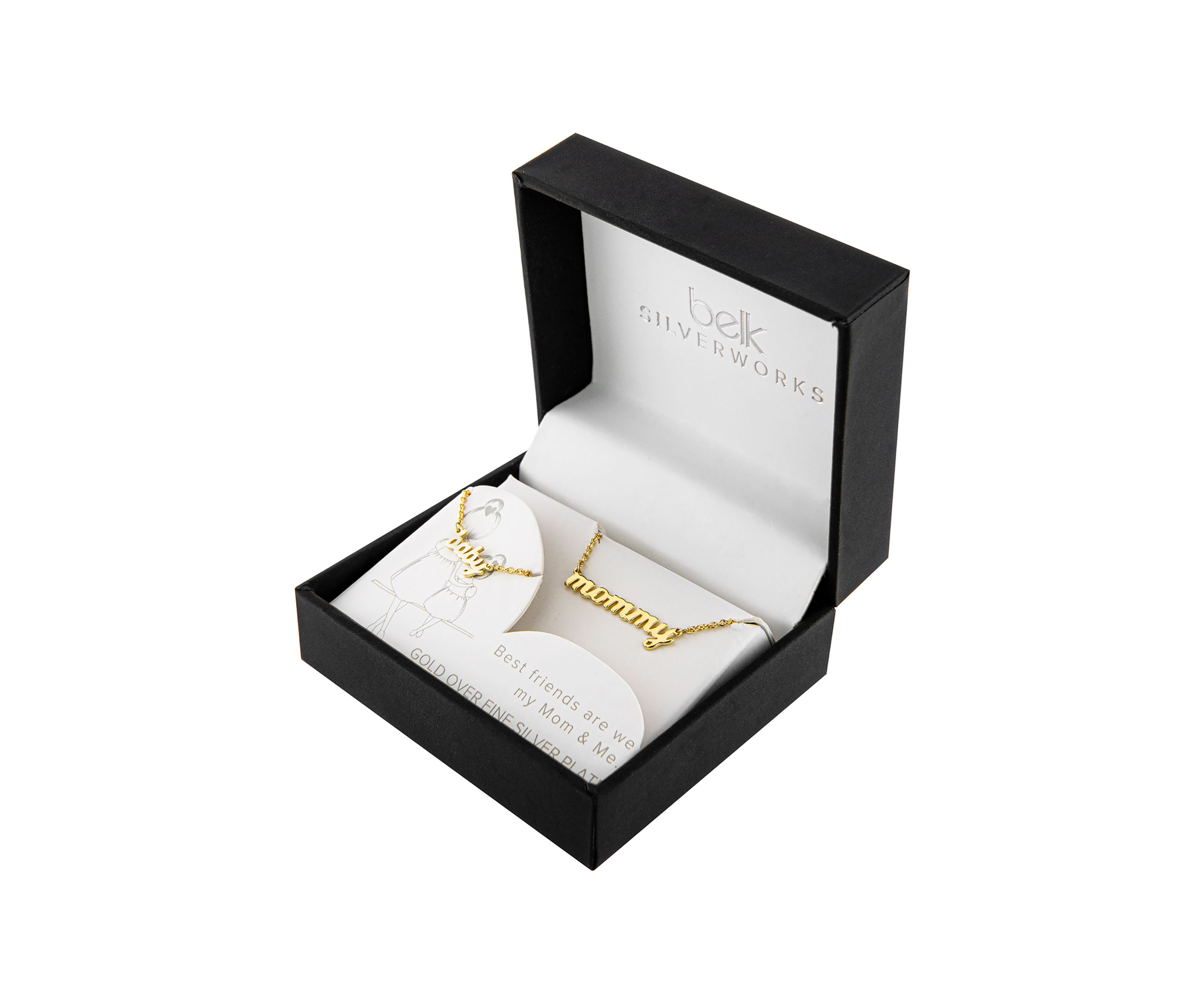 Boxed Gold Over Fine Silver Plated Mommy and Baby Mom & Me Necklace Set