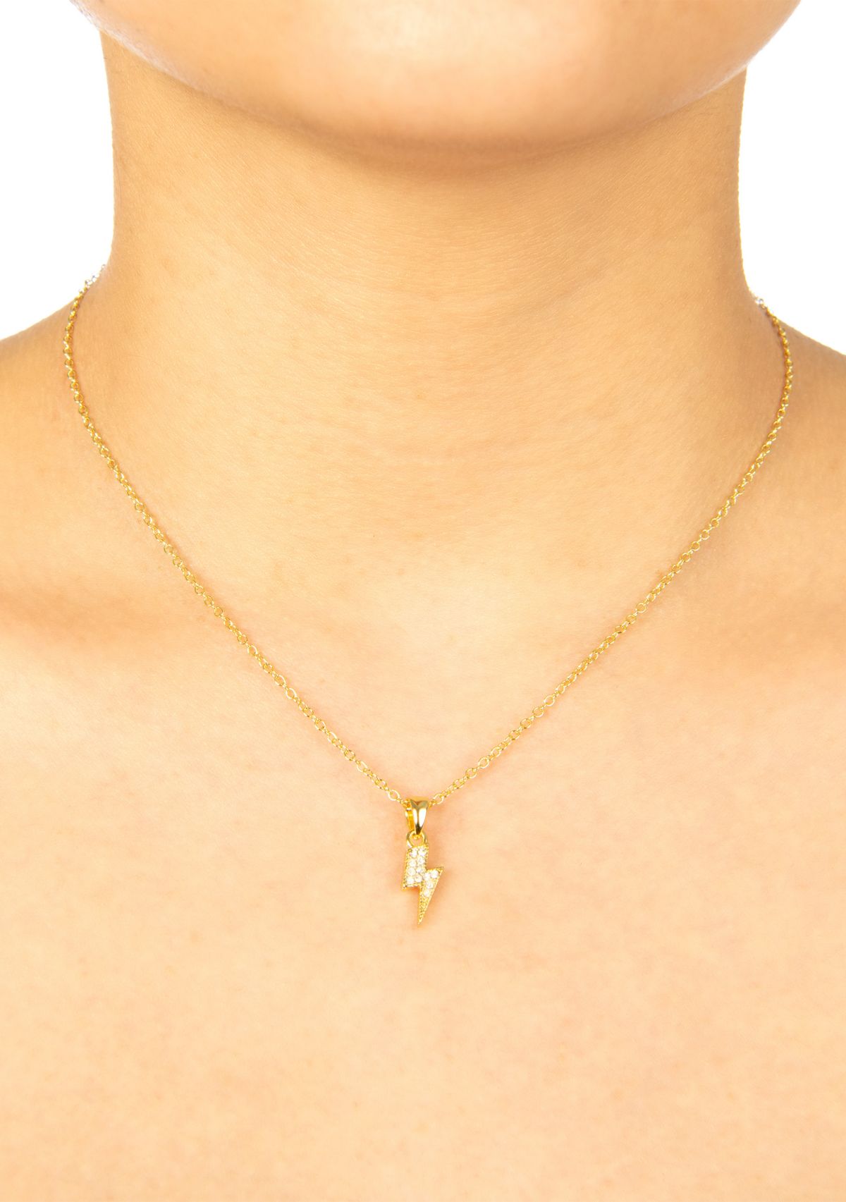 Boxed Gold Over Fine Silver Plated 16+2" Crystal Pavé Lightning Bolt Pendant Necklace and Cloud Stud Earrings Set