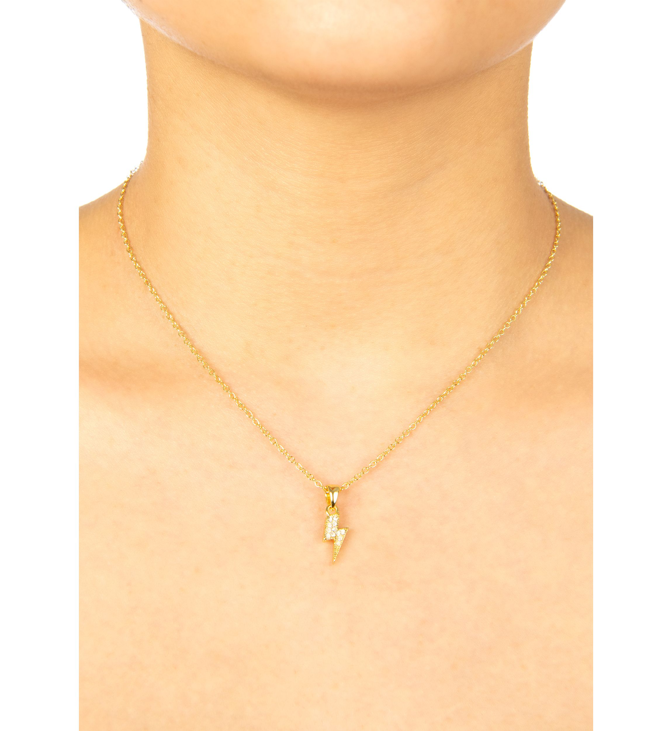 Boxed Gold Over Fine Silver Plated 16+2" Crystal Pavé Lightning Bolt Pendant Necklace and Cloud Stud Earrings Set