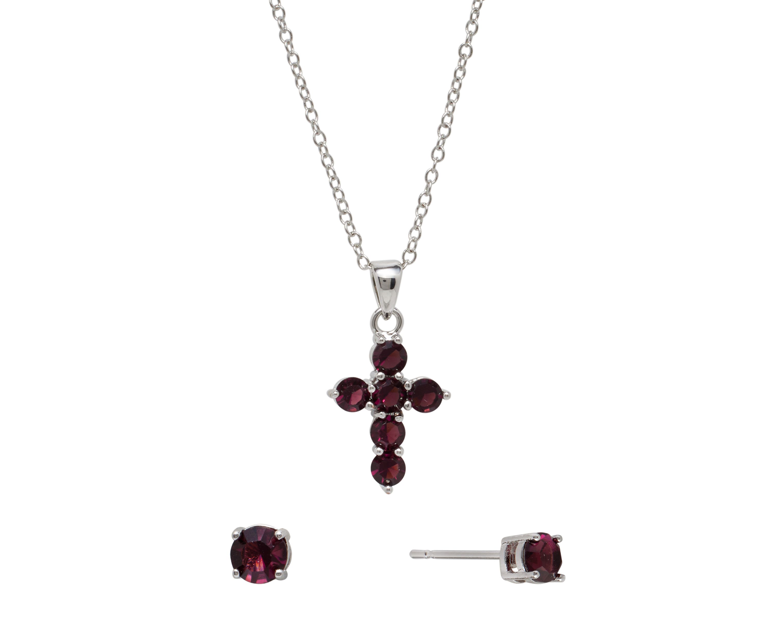 Silver Plated 18" Crystal Cross Necklace and 4 Millimeter Crystal Stud Earring Set - Boxed