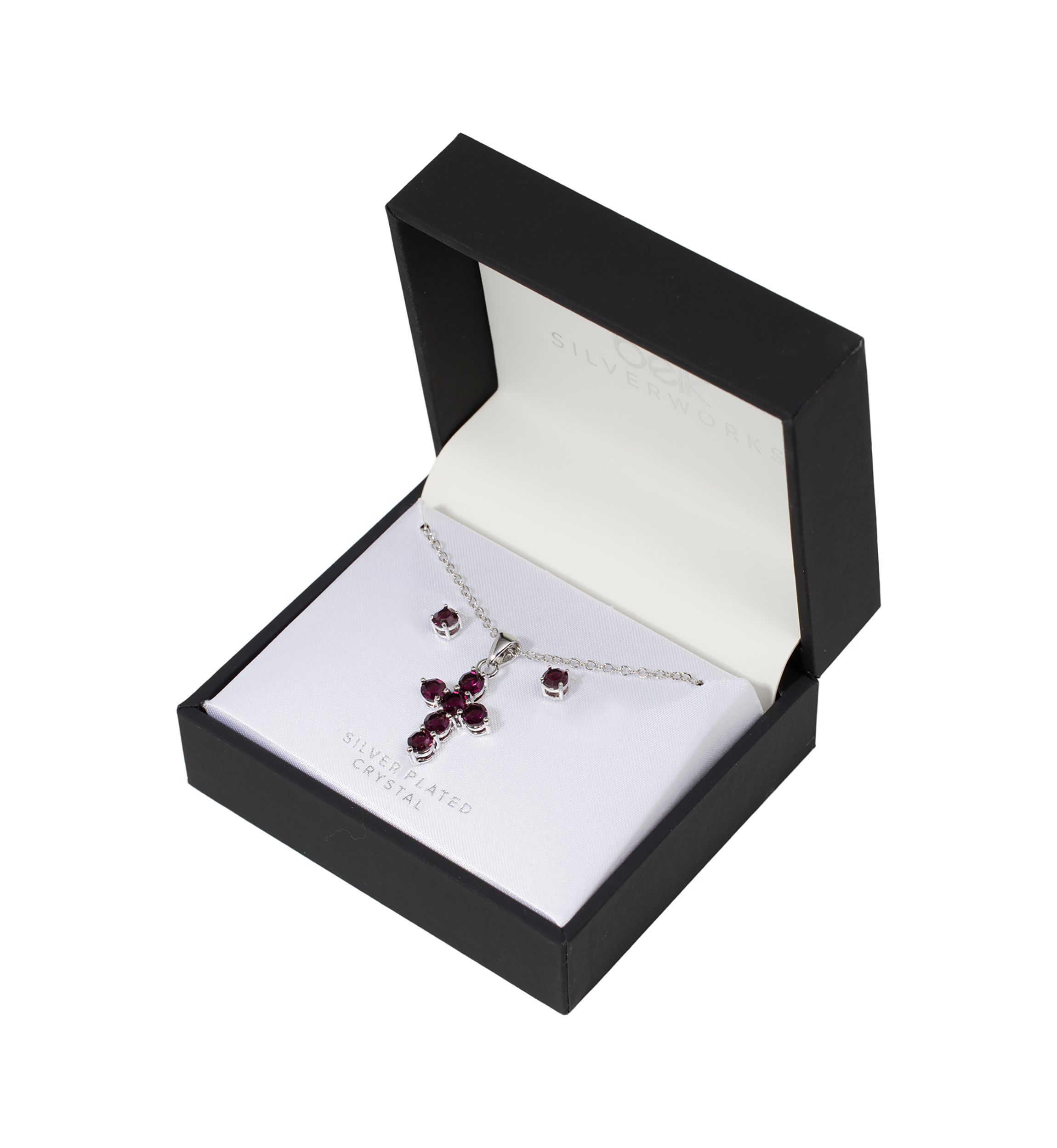 Silver Plated 18" Crystal Cross Necklace and 4 Millimeter Crystal Stud Earring Set - Boxed