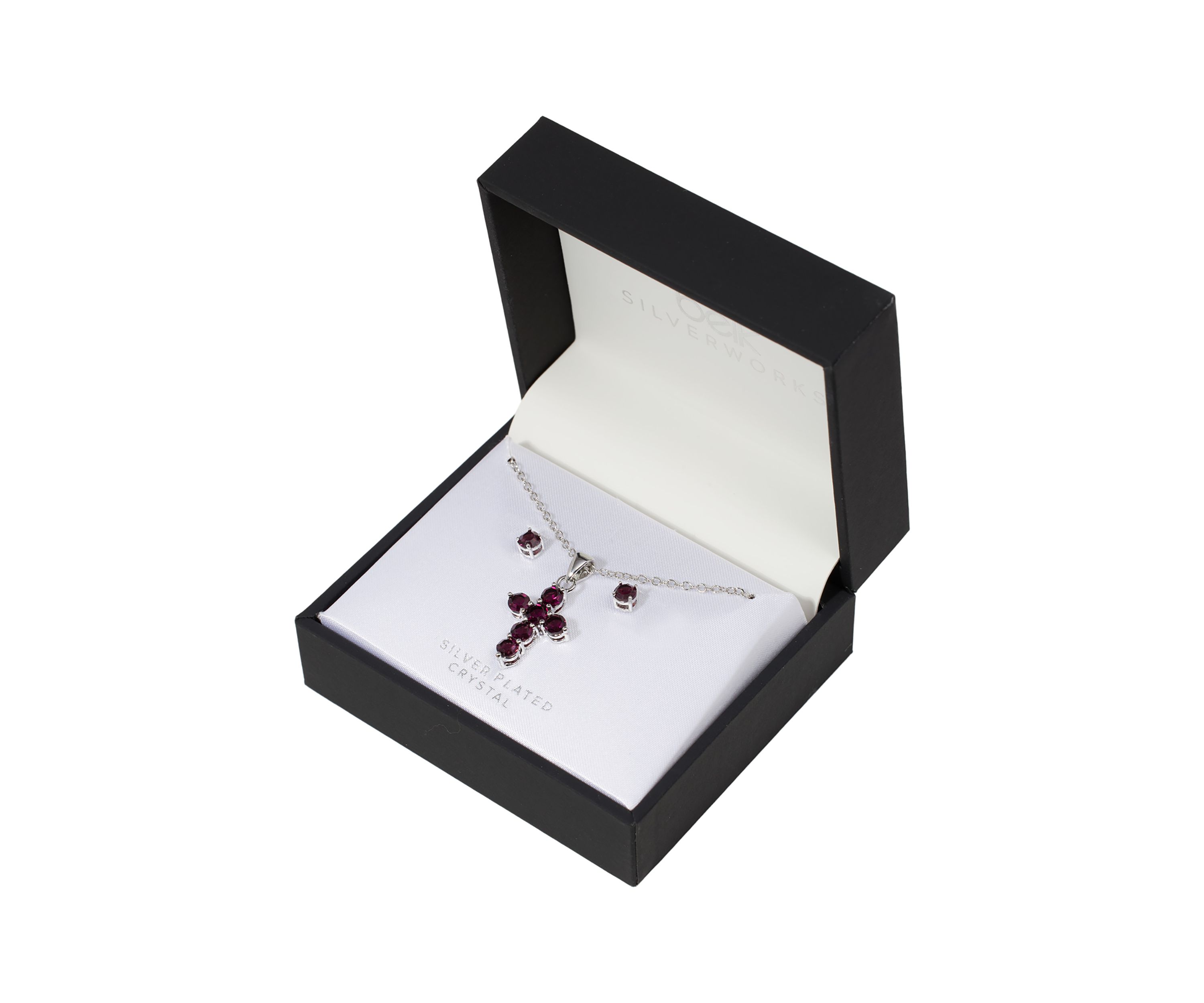 Silver Plated 18" Crystal Cross Necklace and 4 Millimeter Crystal Stud Earring Set - Boxed
