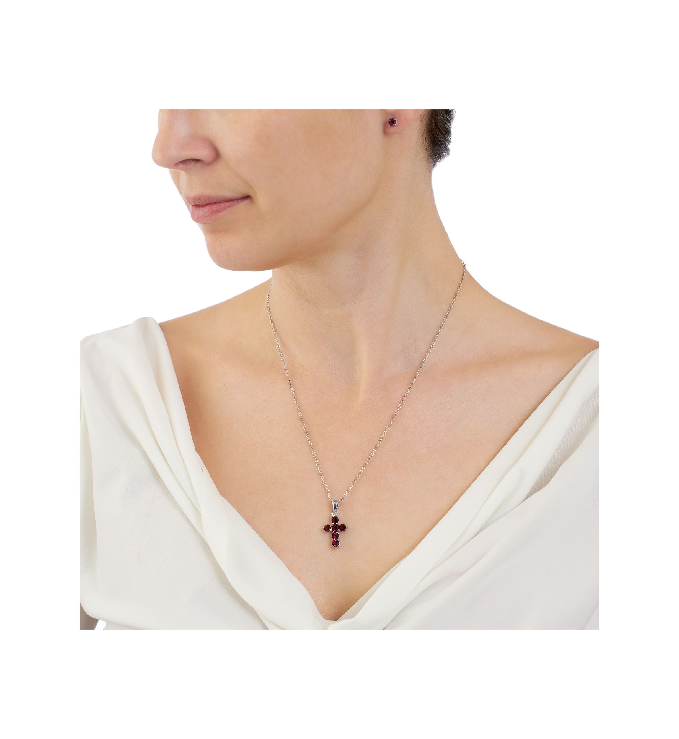Silver Plated 18" Crystal Cross Necklace and 4 Millimeter Crystal Stud Earring Set - Boxed