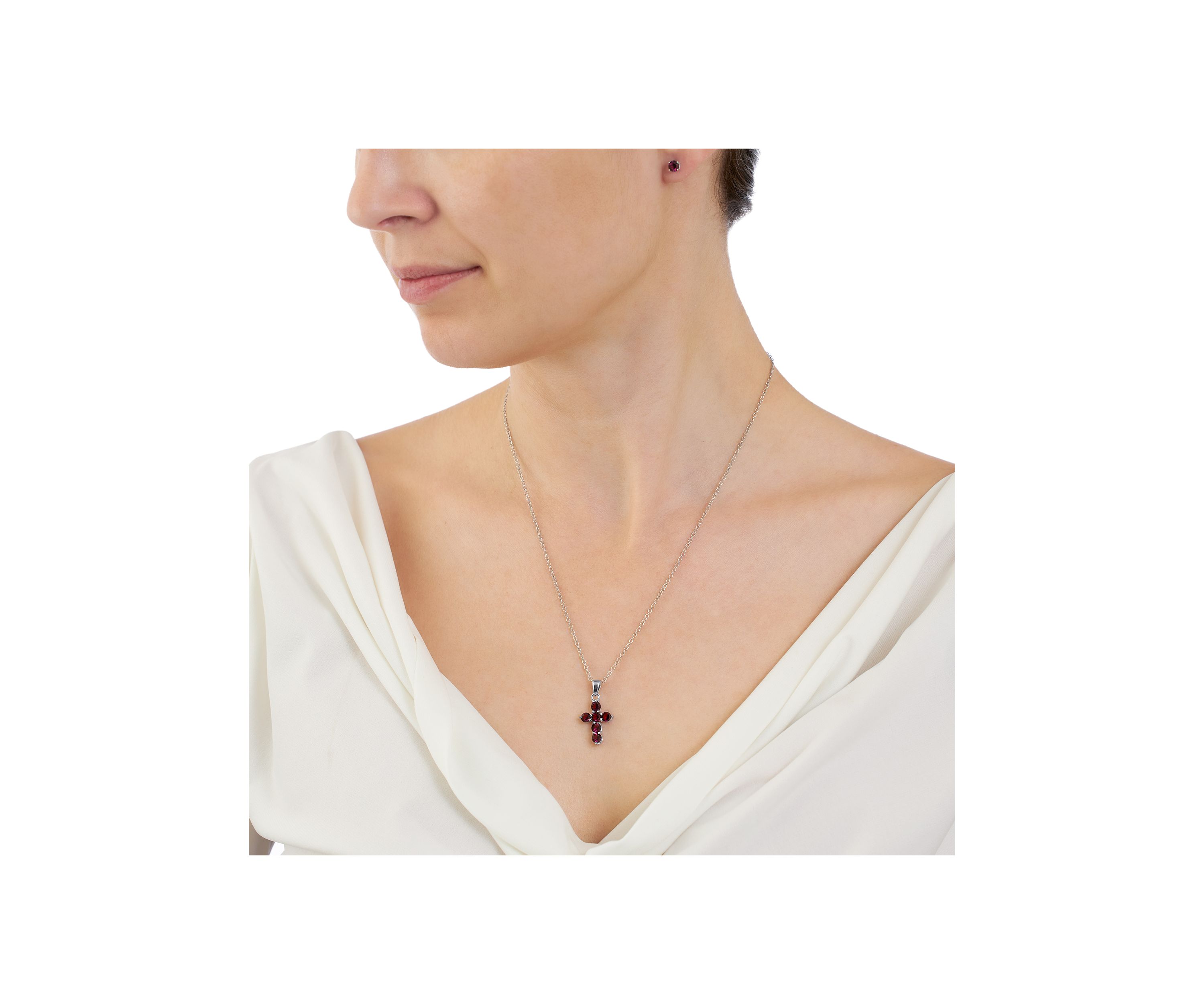 Silver Plated 18" Crystal Cross Necklace and 4 Millimeter Crystal Stud Earring Set - Boxed