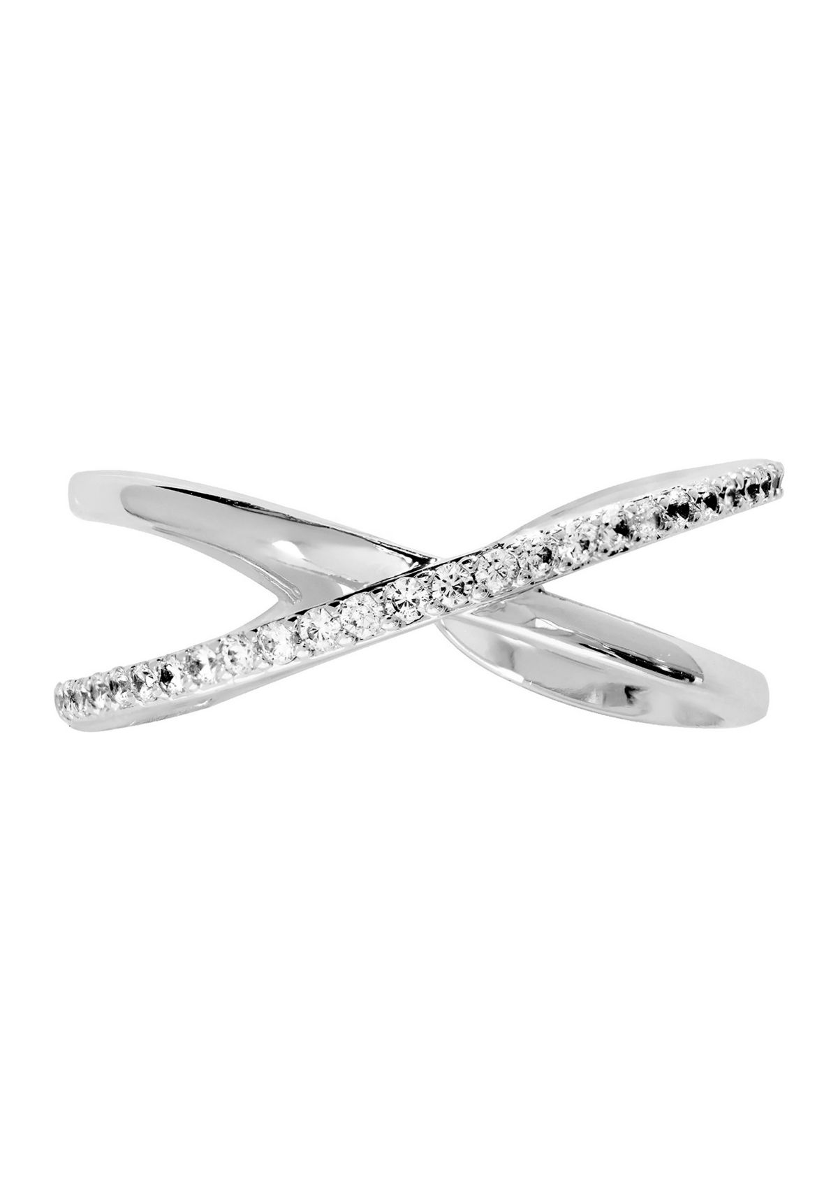 Cubic Zirconia Criss Cross Post Hoop and Adjustable Band Ring Set