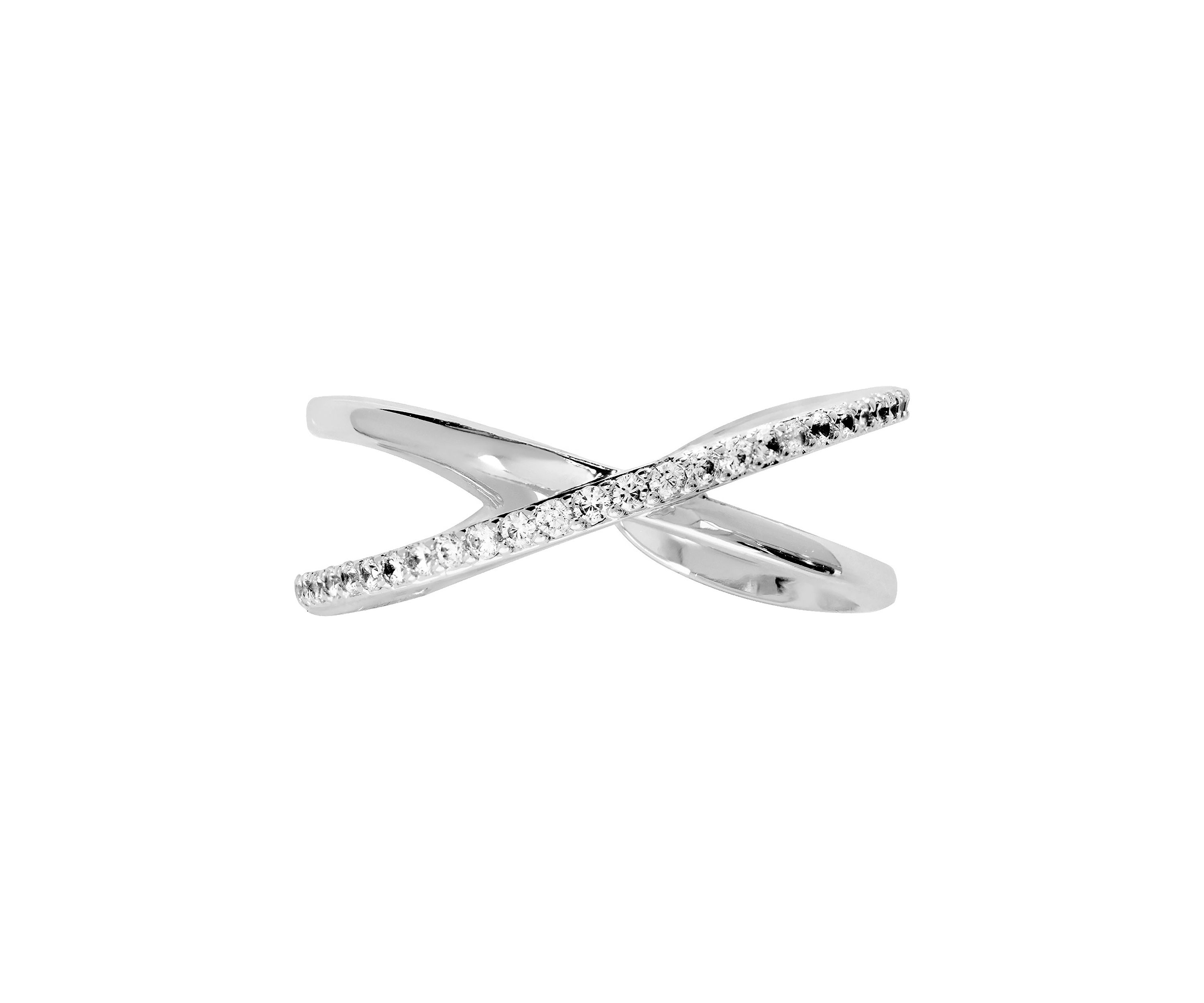 Cubic Zirconia Criss Cross Post Hoop and Adjustable Band Ring Set