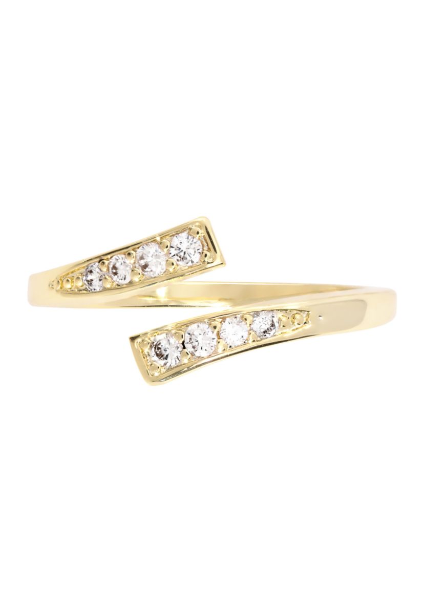 Boxed Gold Plated .63" Cubic Zirconia Huggie Hoop Earrings and Adjustable Ring Set