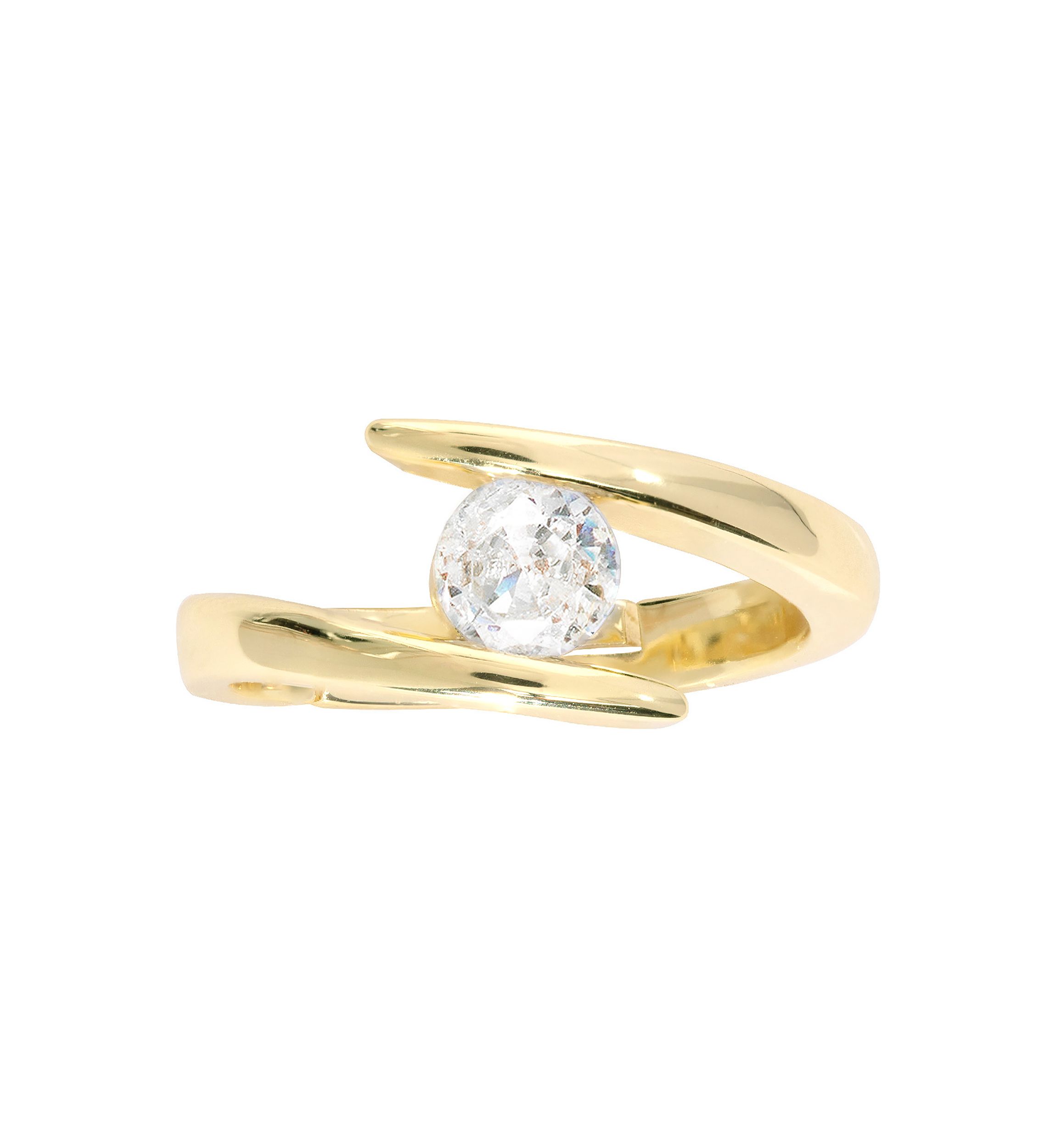 Boxed Gold Plated Cubic Zirconia Split Huggie Hoop Earrings and Adjustable Ring Set