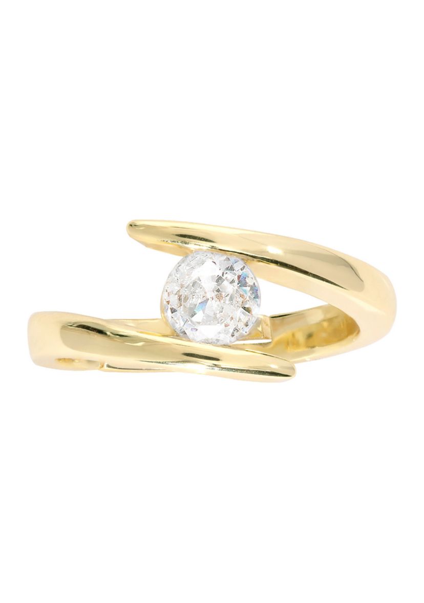 Boxed Gold Plated Cubic Zirconia Split Huggie Hoop Earrings and Adjustable Ring Set