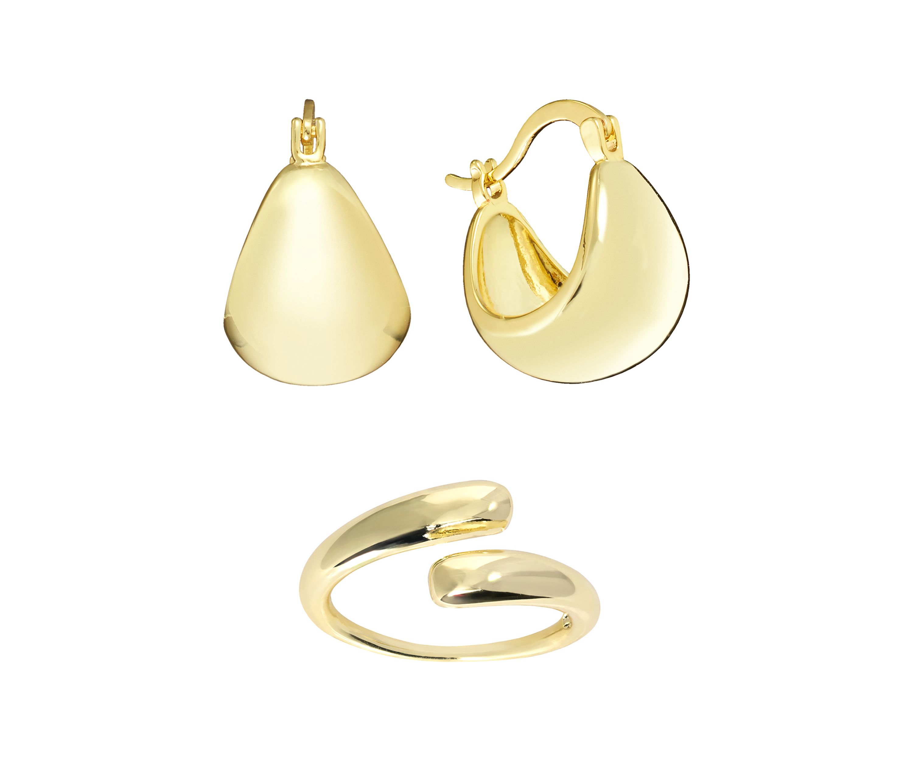 Dome Hoop Earrings and Open Adjustable Ring Set