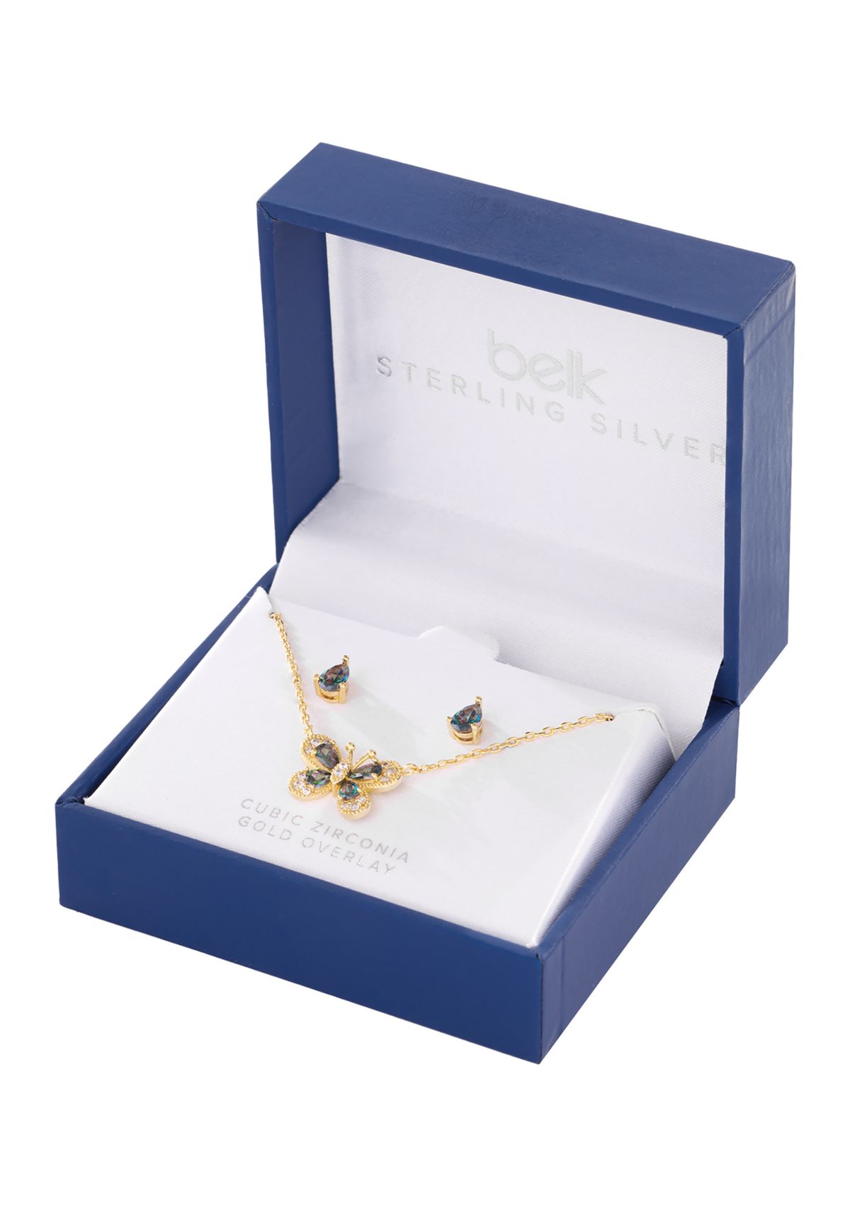 Gold Plated Mystic Cubic Zirconia Butterfly Necklace and Stud Earring Set