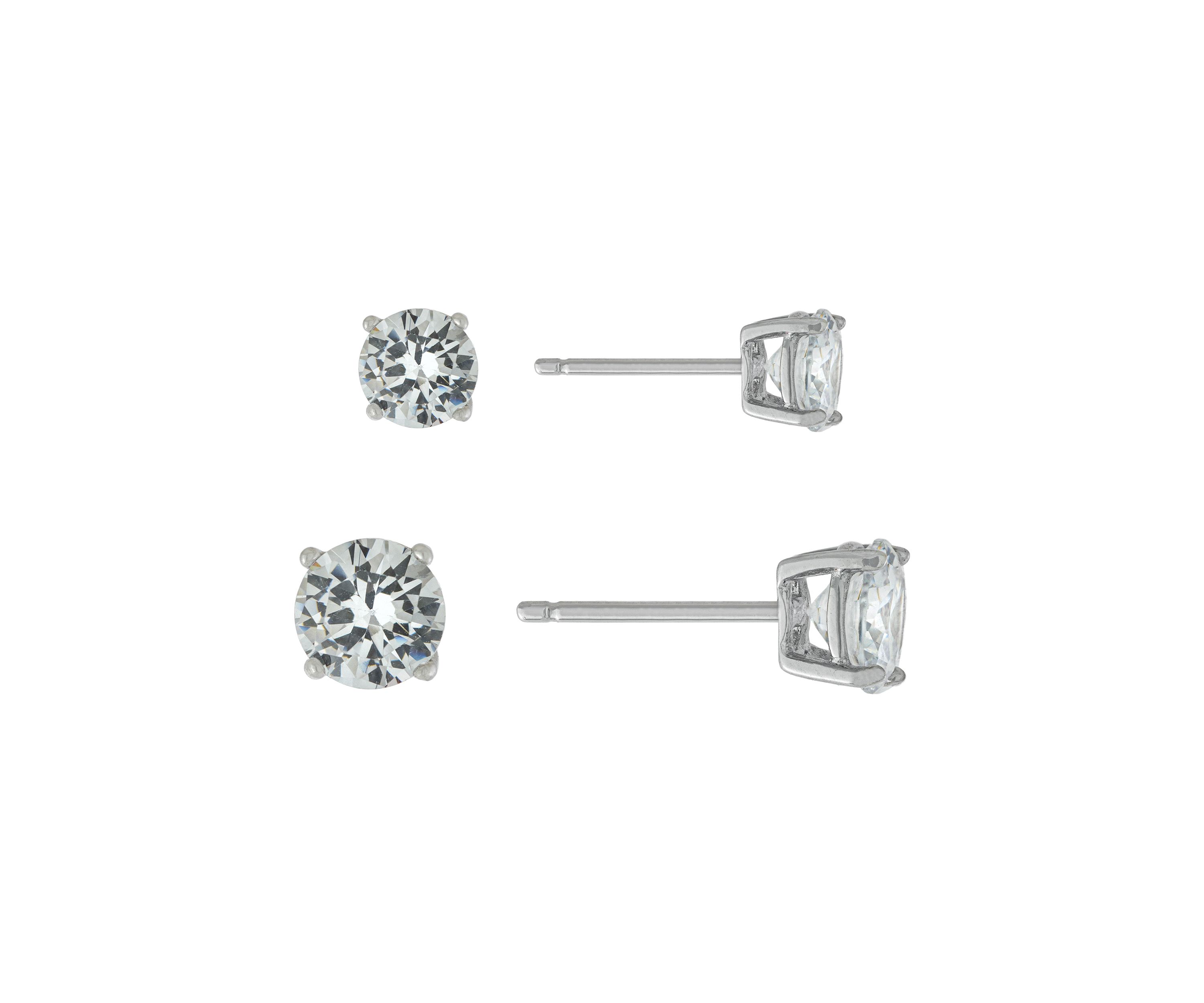 Sterling Silver Round Cubic Zirconia Duo Stud Earring Set