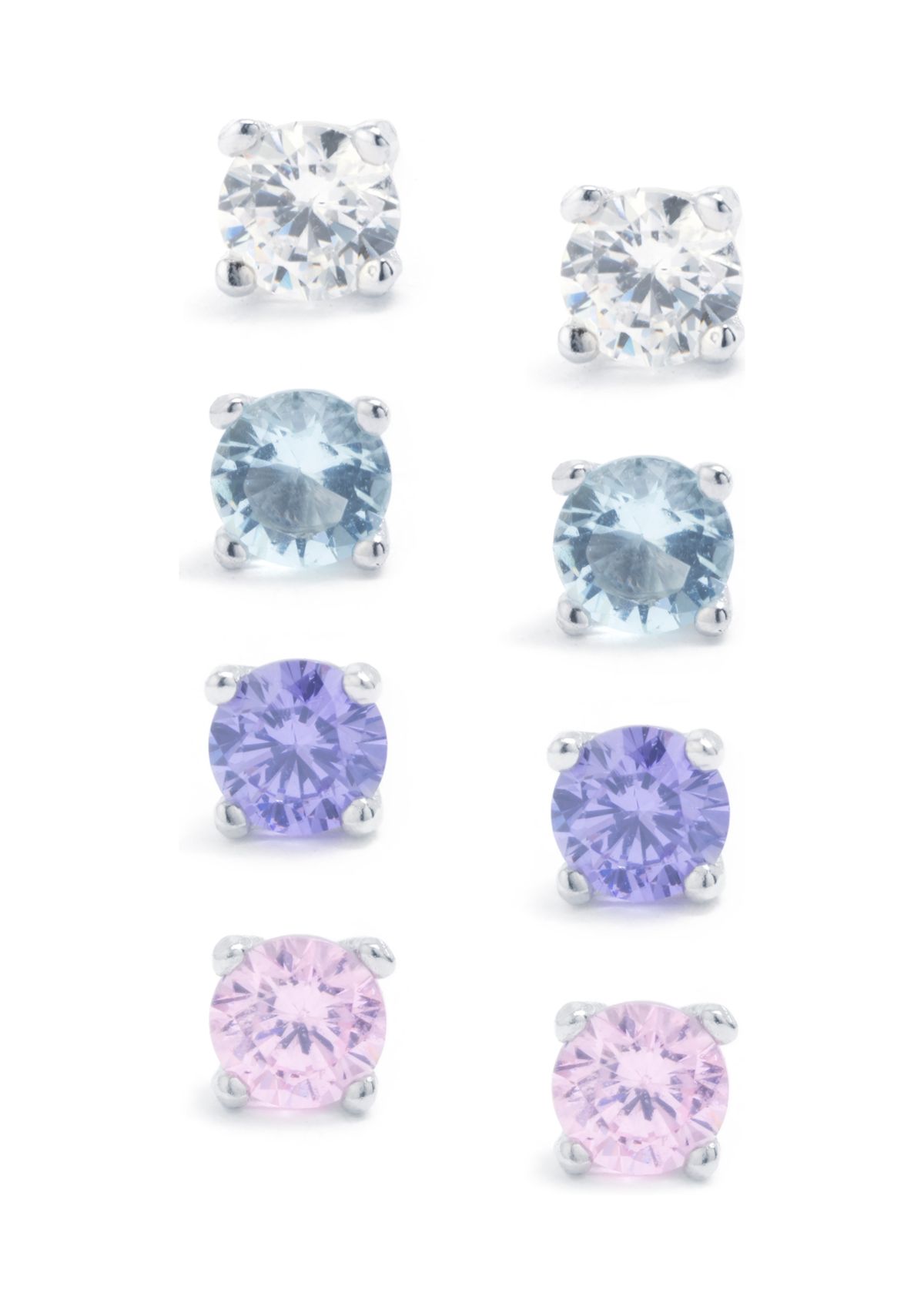 Sterling Silver Round 4 Color Cubic Zirconia Stud Quad Set