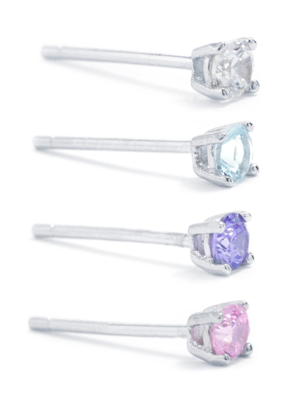 Sterling Silver Round 4 Color Cubic Zirconia Stud Quad Set