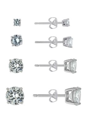 Sterling Silver 2 - 5 Millimeter Round Solitaire Cubic Zirconia Stud Earring Set