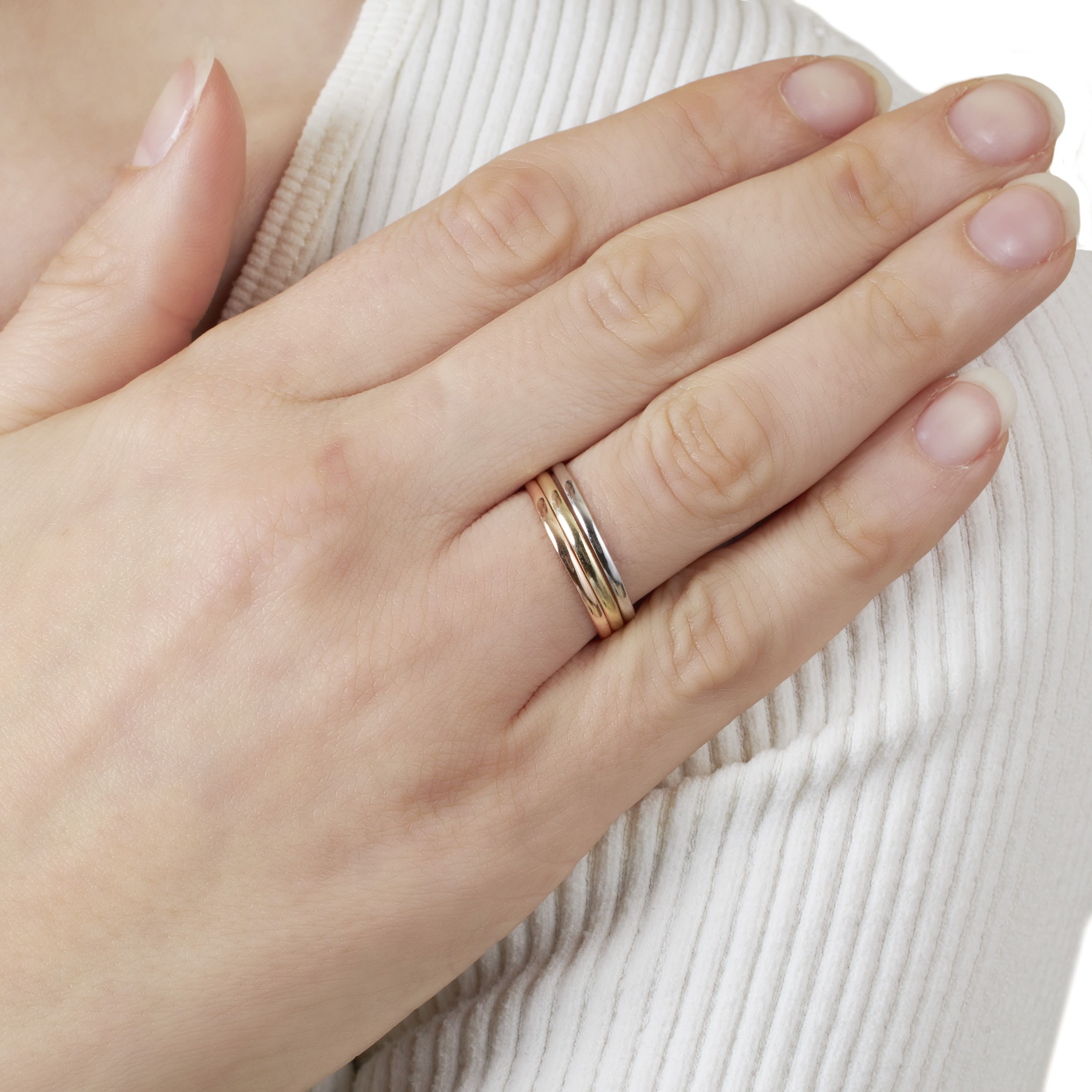 Sterling Silver Tri-Tone Trio Band Rings Size 7