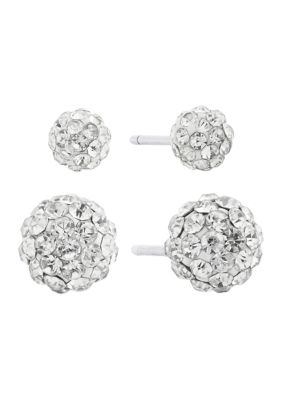 Sterling Silver 4 mm/6 mm Crystal Pave Ball Stud Earring Set