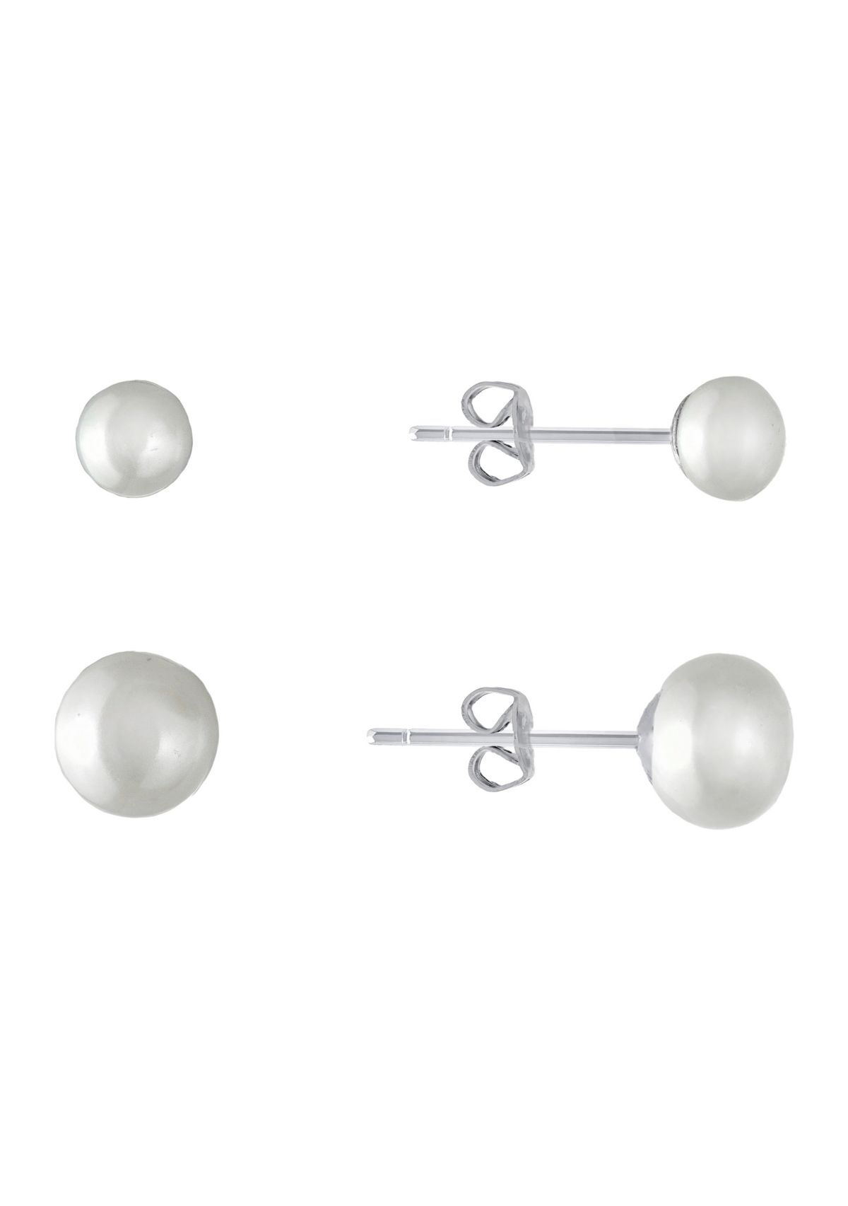 Sterling Silver 6mm and 8mm Freshwater Pearl Duo Stud Earring Set
