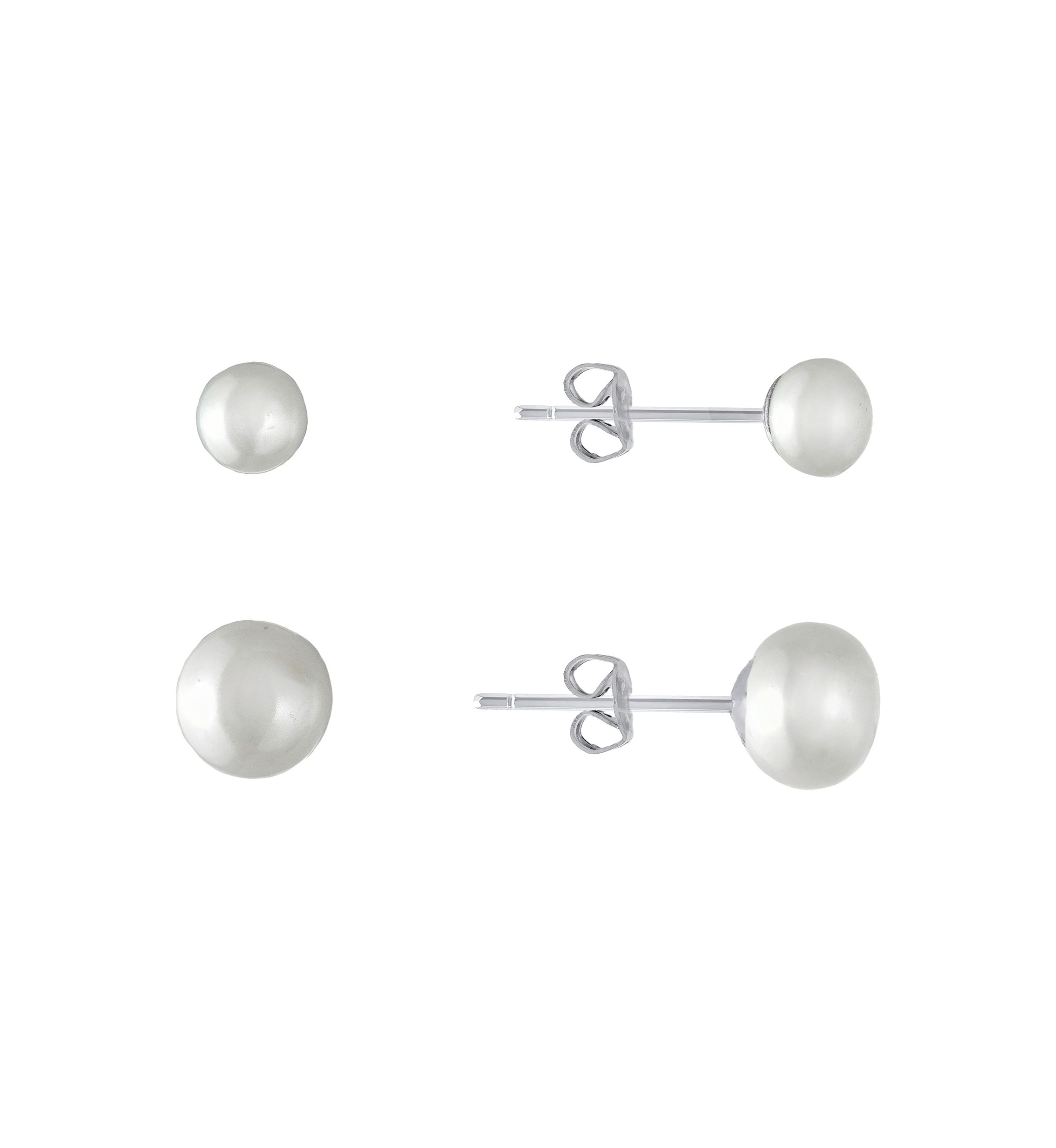Sterling Silver 6mm and 8mm Freshwater Pearl Duo Stud Earring Set