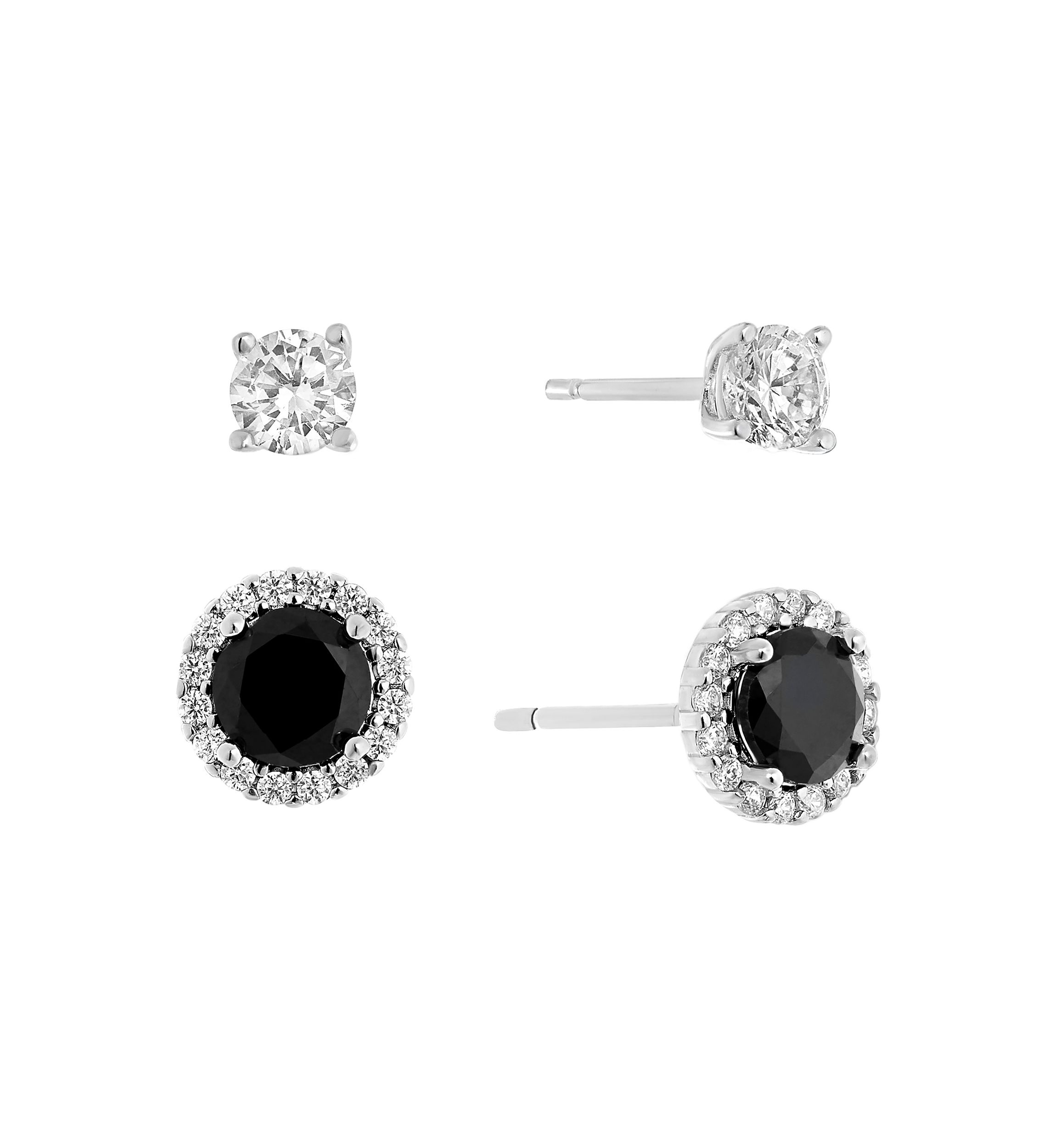 Sterling Silver Cubic Zirconia Halo Stud Earring Set