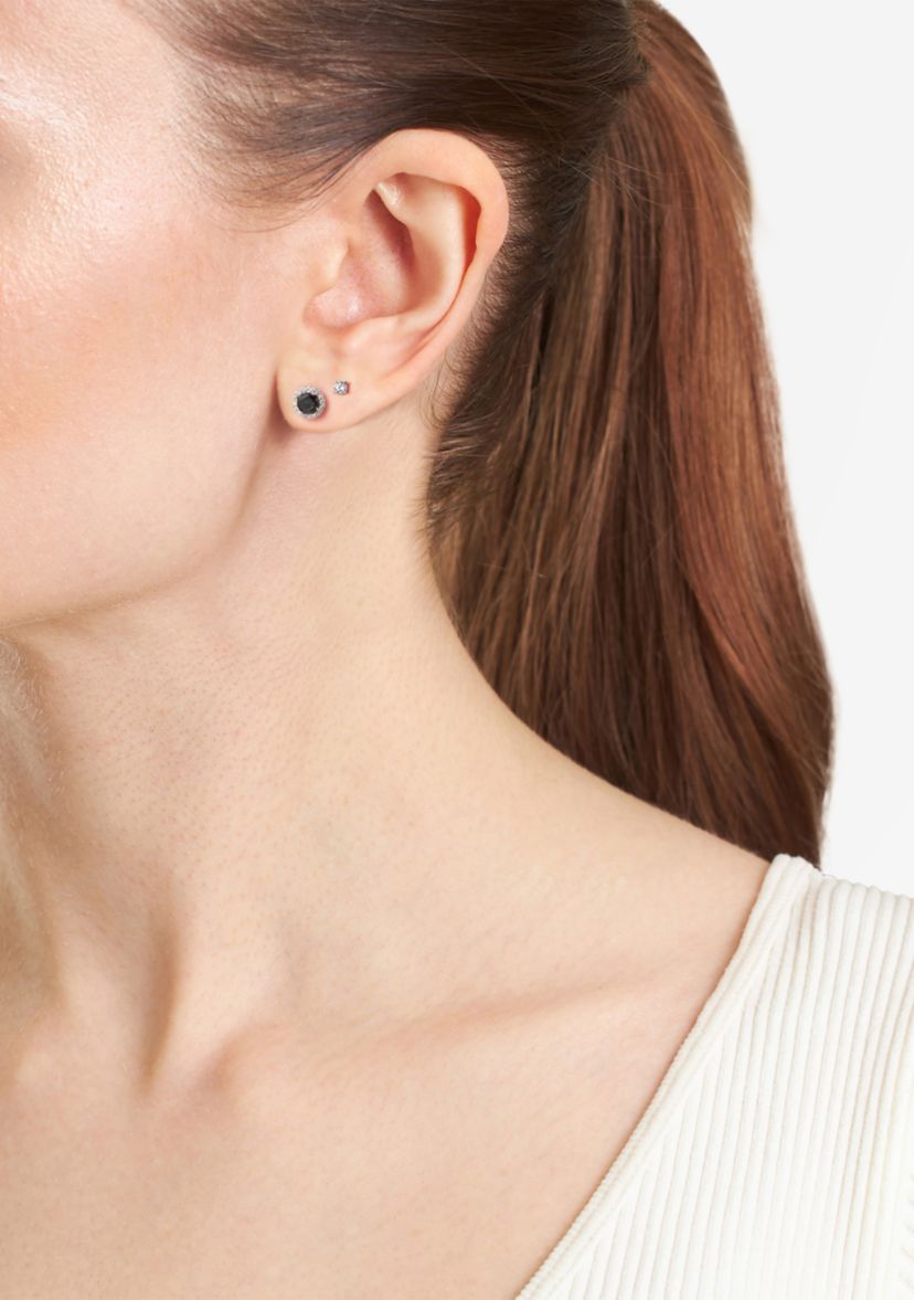 Sterling Silver Cubic Zirconia Halo Stud Earring Set