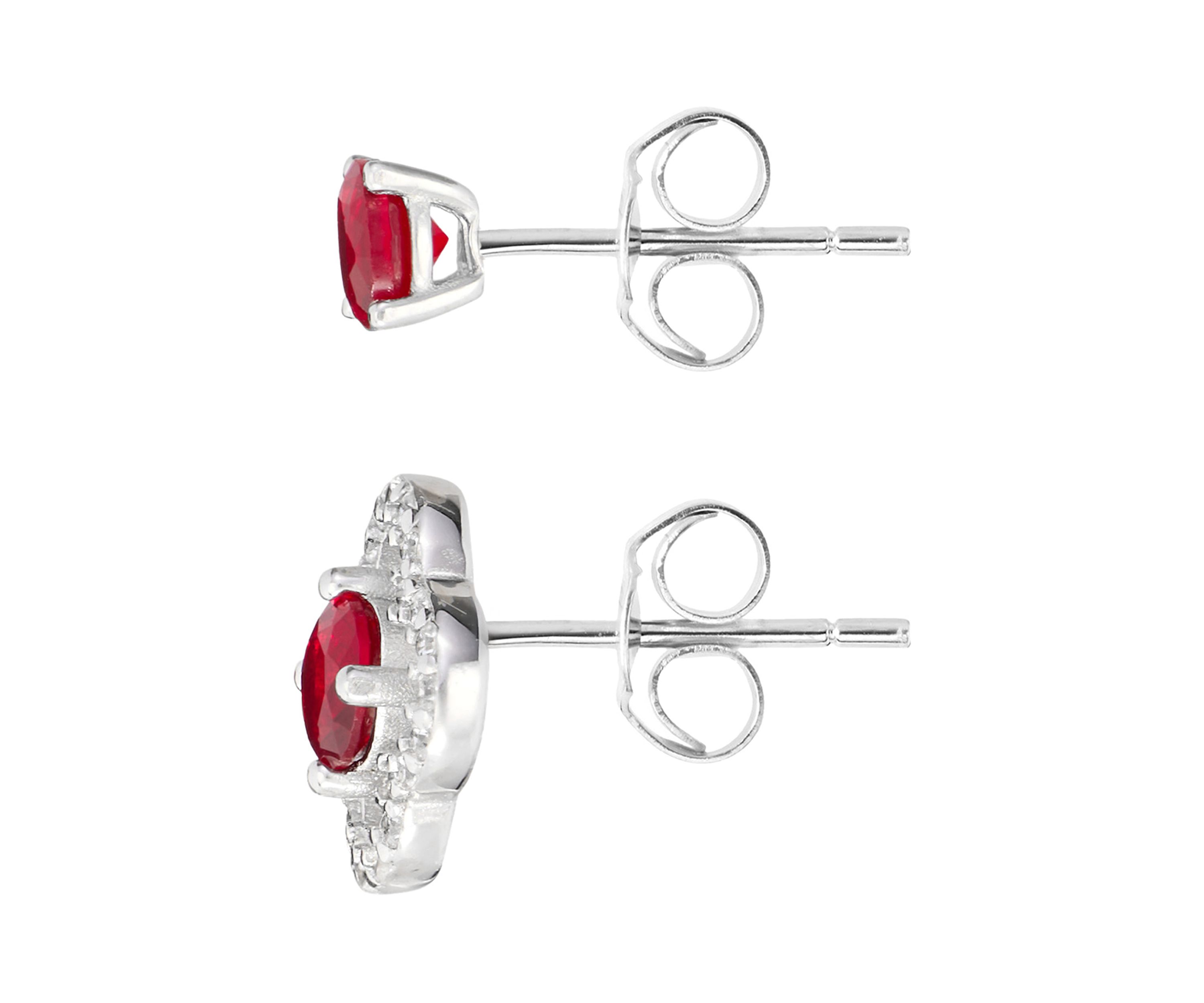 Sterling Silver Red Crystal 4mm Stud and Clover Earring Set