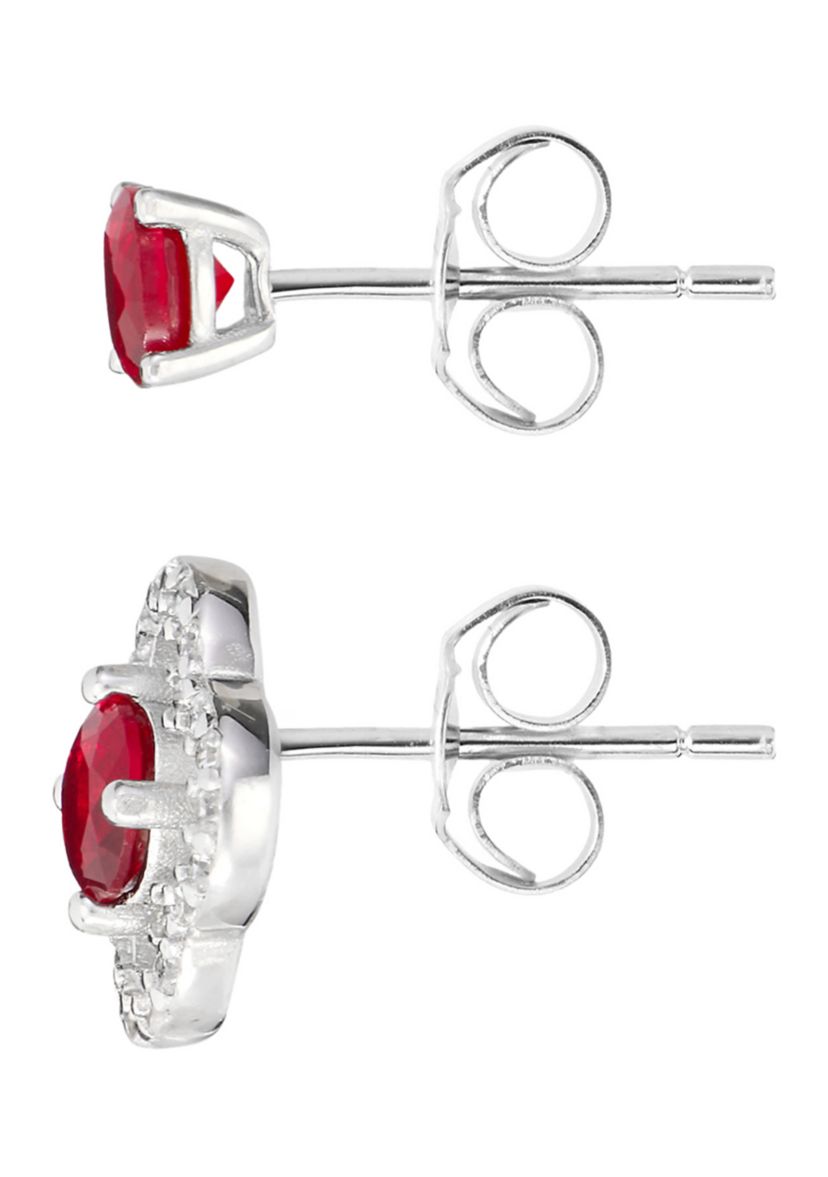 Sterling Silver Red Crystal 4mm Stud and Clover Earring Set