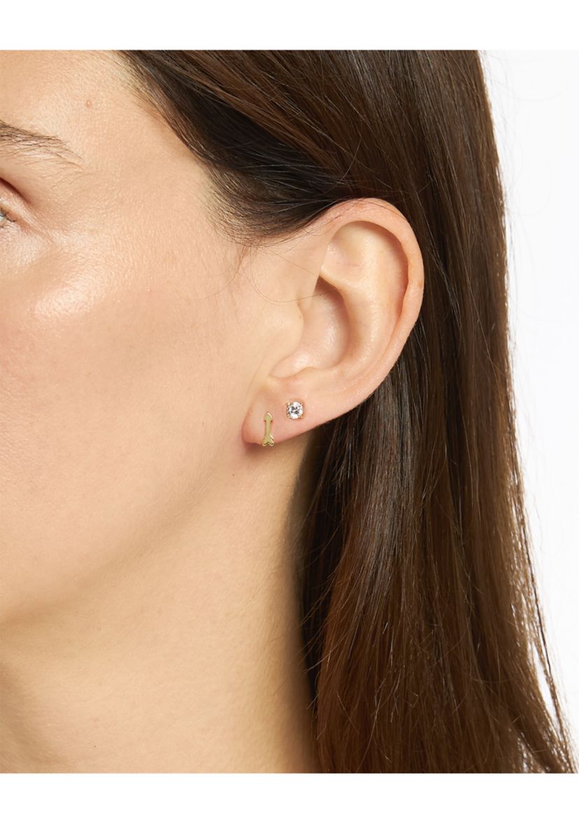 Gold Over Sterling Silver Arrow and 4mm Cubic Zirconia Stud Duo Earring Set