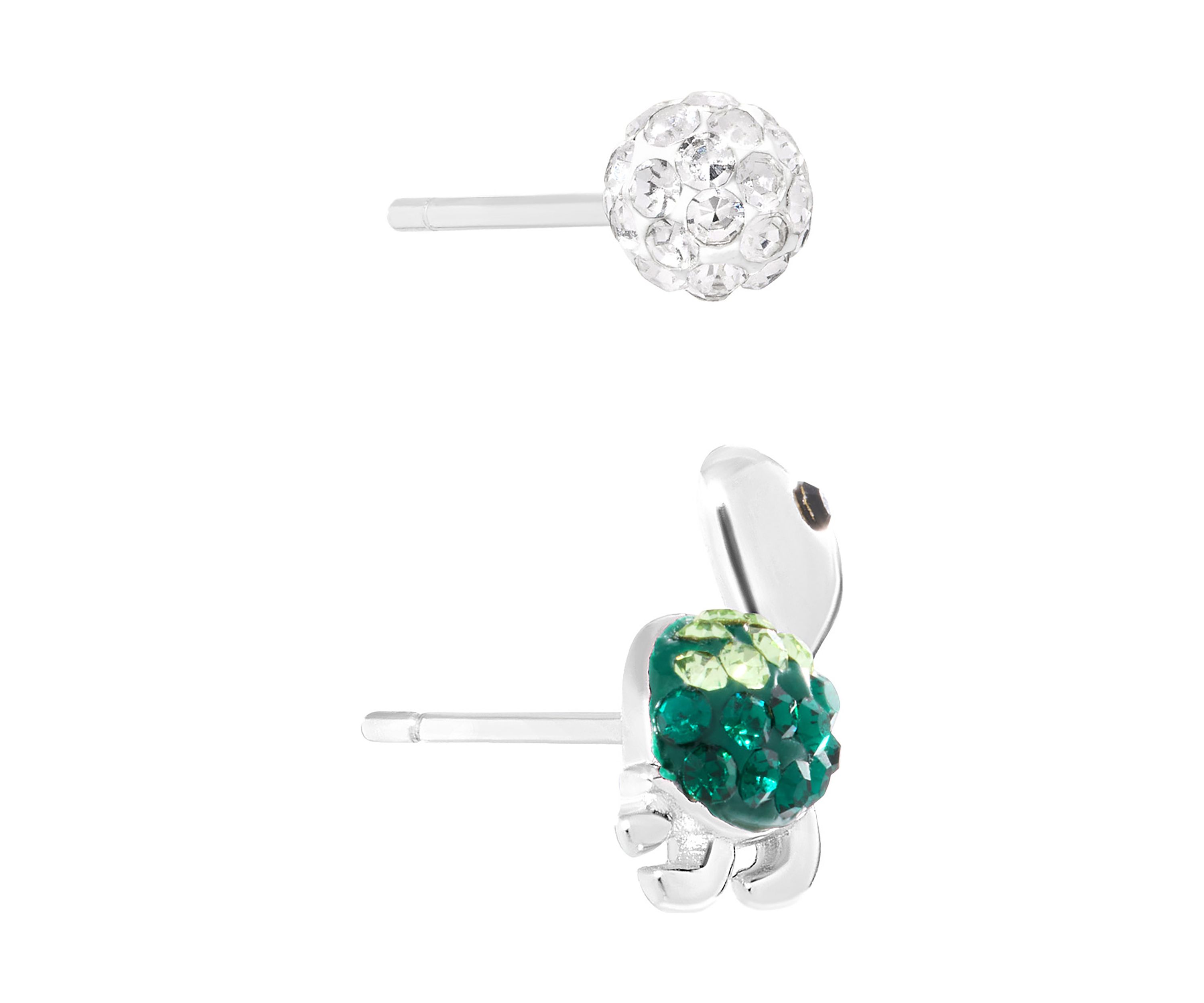 Sterling Silver Crystal Turtle and 4mm Fireball Stud Duo Earring Set