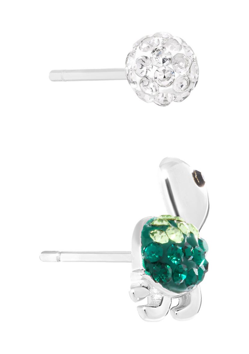 Sterling Silver Crystal Turtle and 4mm Fireball Stud Duo Earring Set