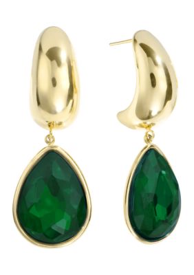 Belk Silverworks Gold Over Stainless Steel Crystal Faceted Teardrop Half Hoop Earrings