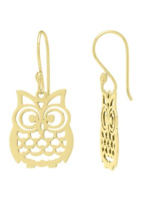 Belk Silverworks Yellow Gold Over Sterling Silver Laser Cut Owl Drop Earrings