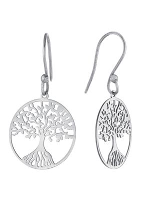 Belk Sterling Silver Sterling Silver Laser Cut Tree of Life Drop Earrings