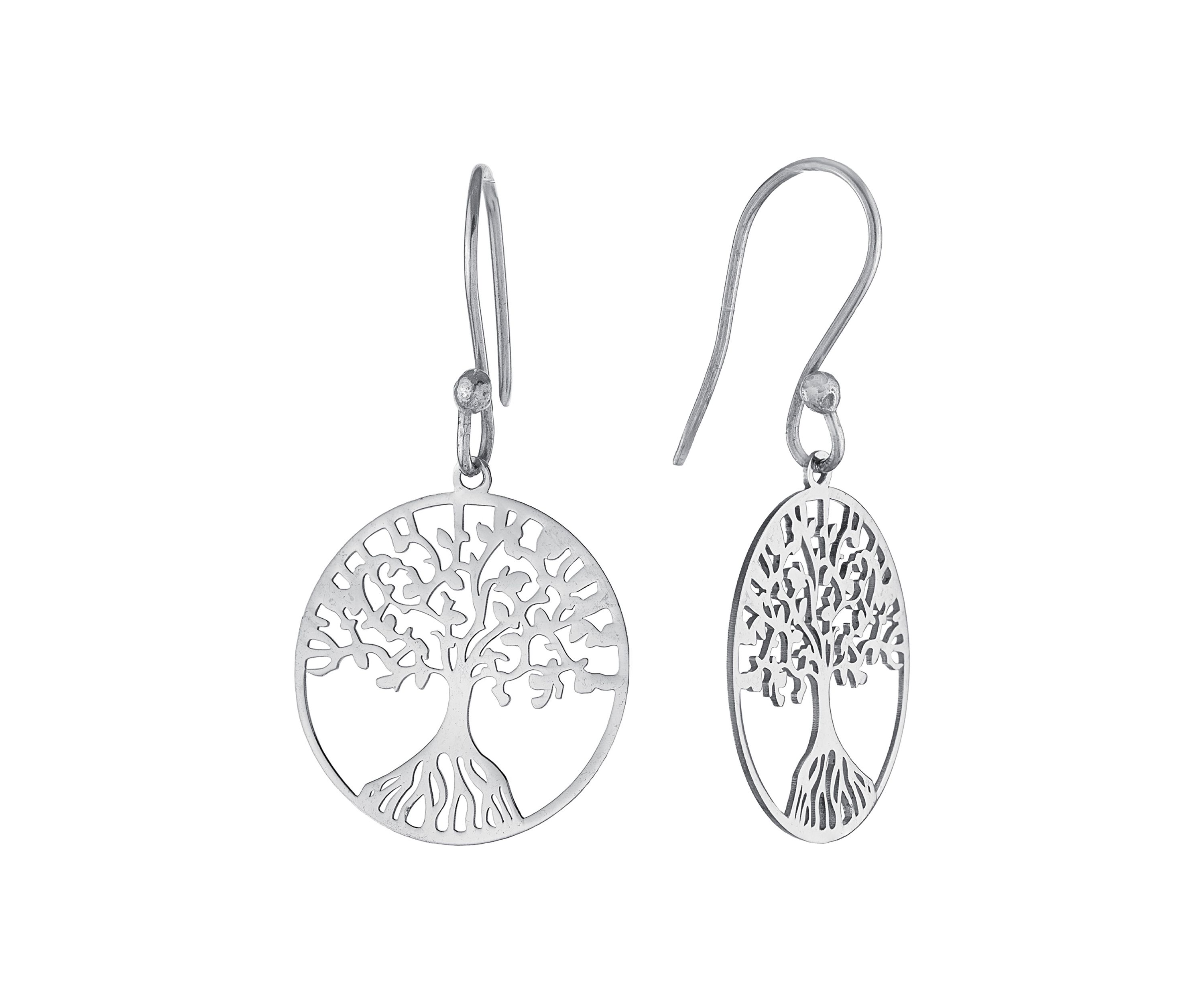 Sterling Silver Laser Cut Tree of Life Drop Earrings