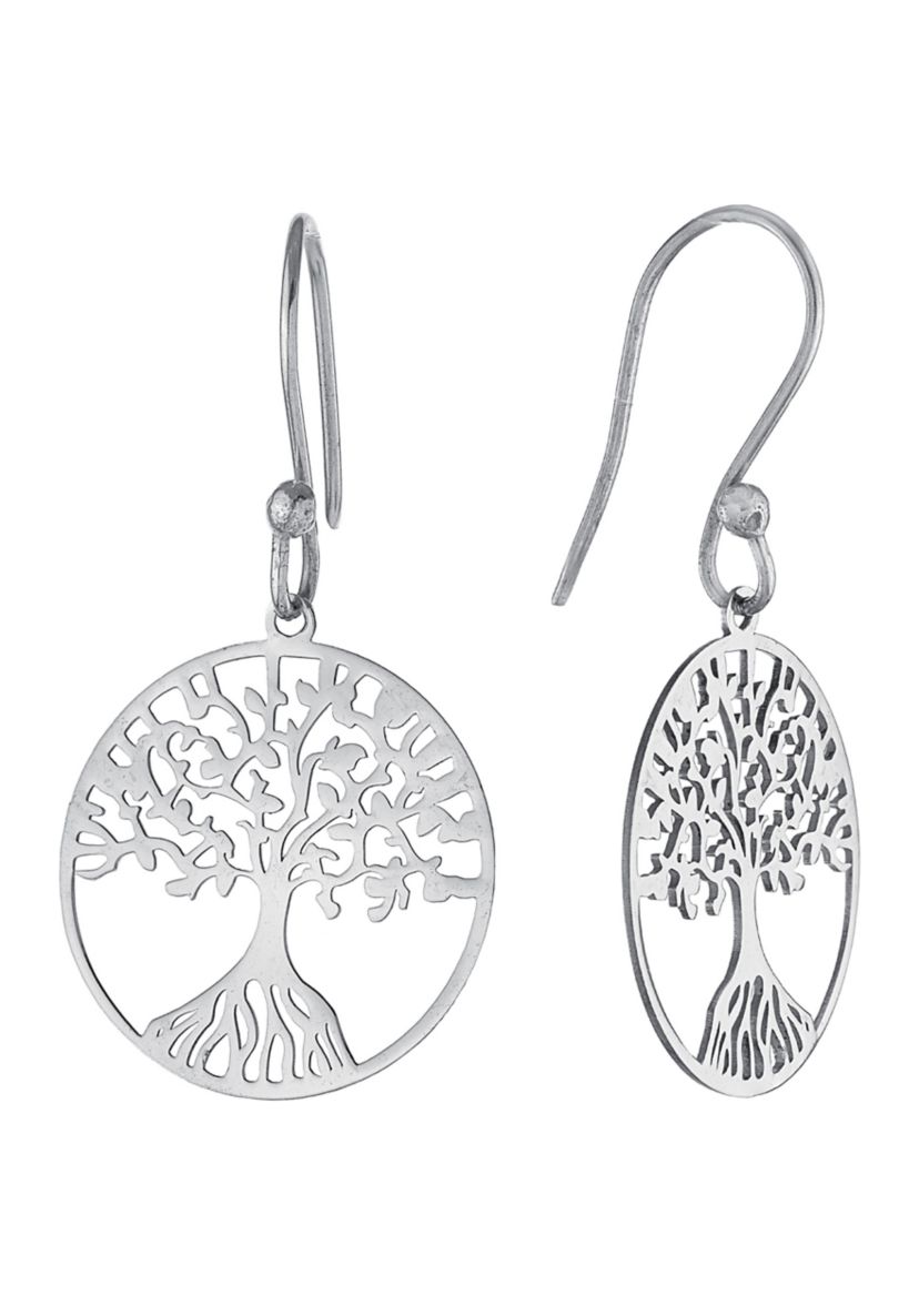 Sterling Silver Laser Cut Tree of Life Drop Earrings