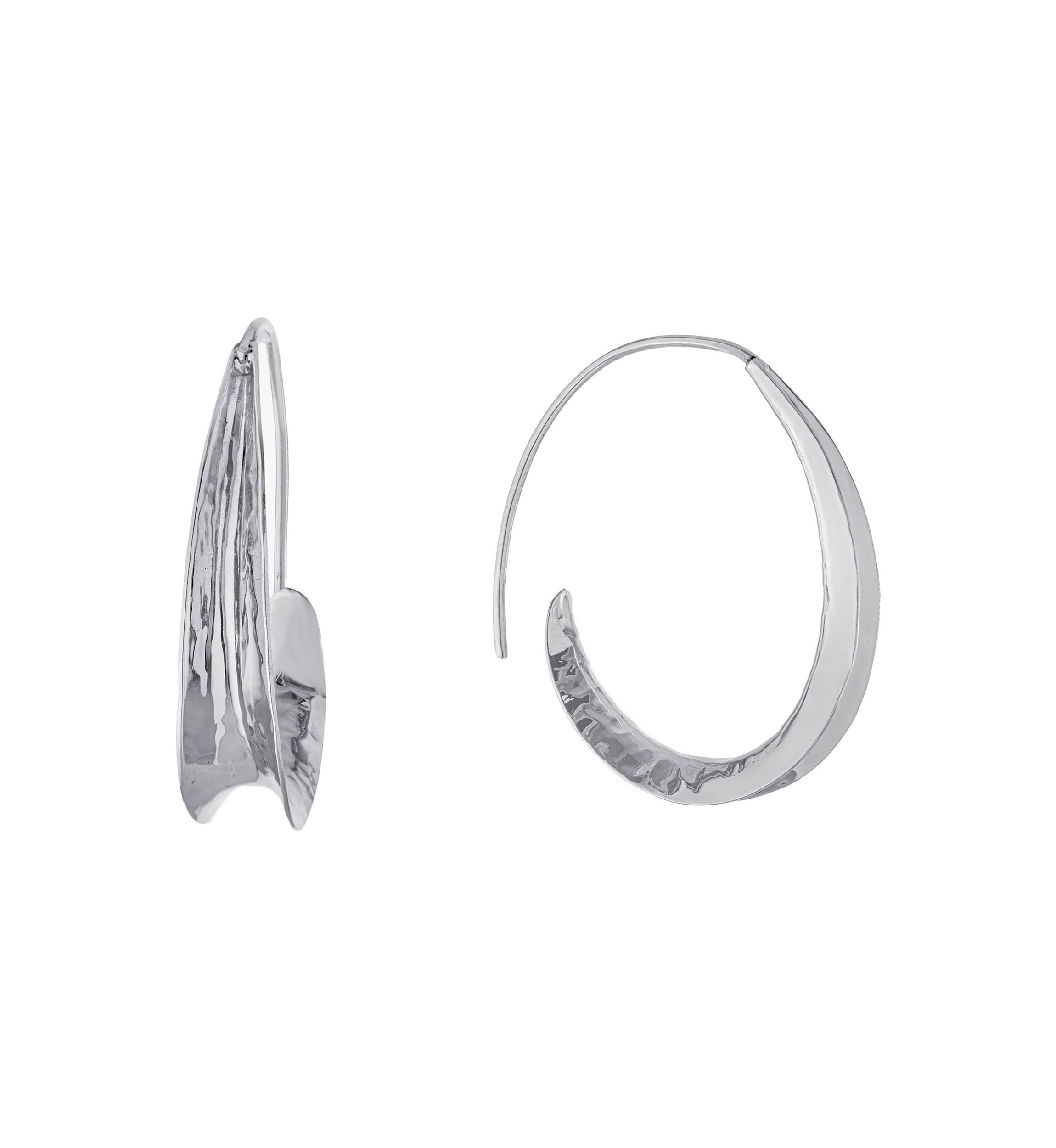 Sterling Silver 40mm Curved Hammered Hoop Earrings