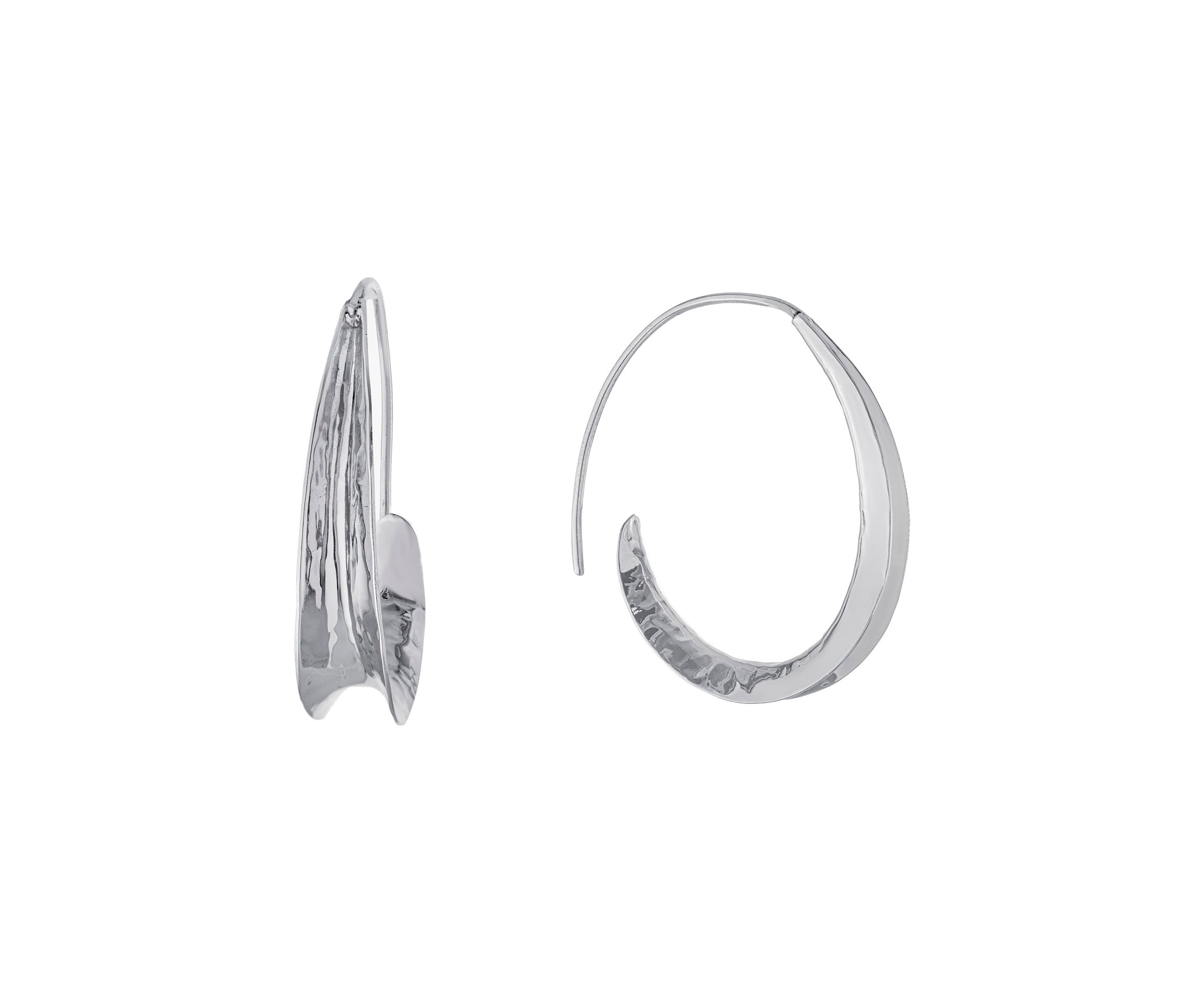 Sterling Silver 40mm Curved Hammered Hoop Earrings
