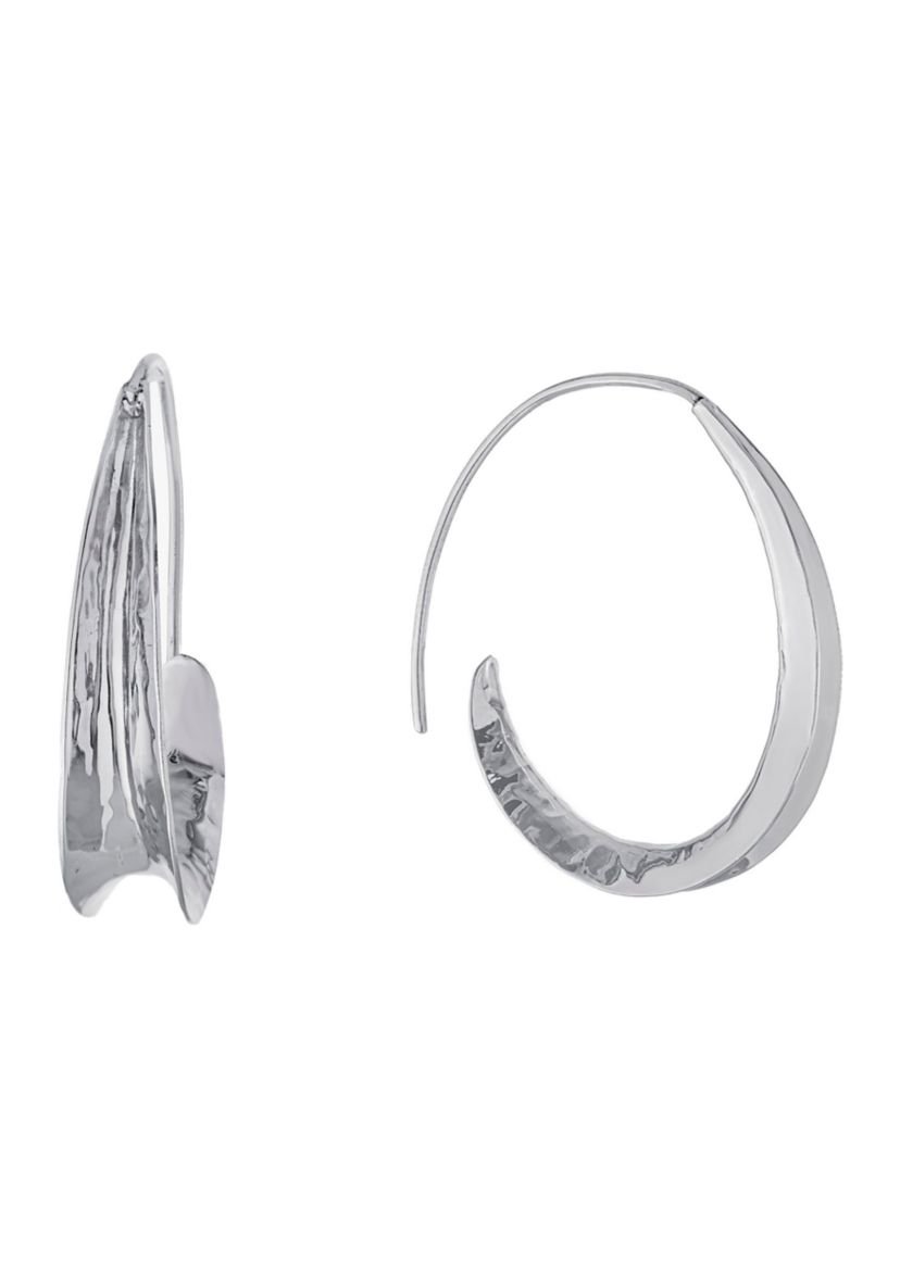 Sterling Silver 40mm Curved Hammered Hoop Earrings
