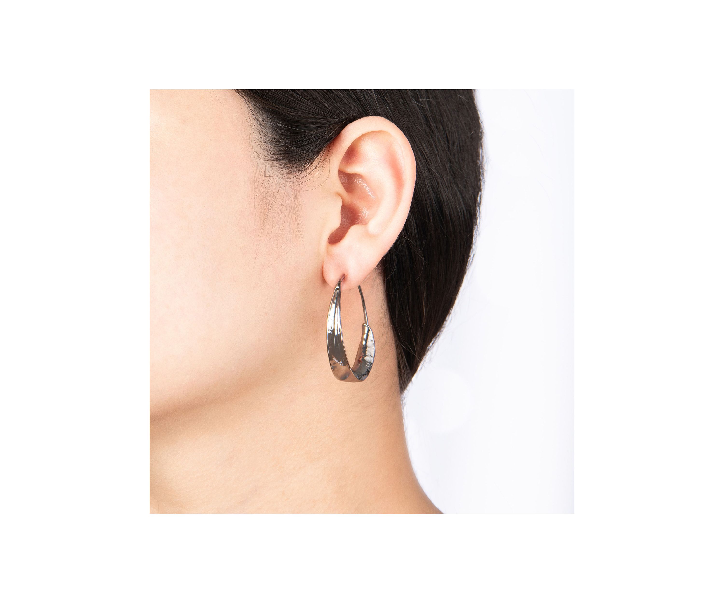 Sterling Silver 40mm Curved Hammered Hoop Earrings