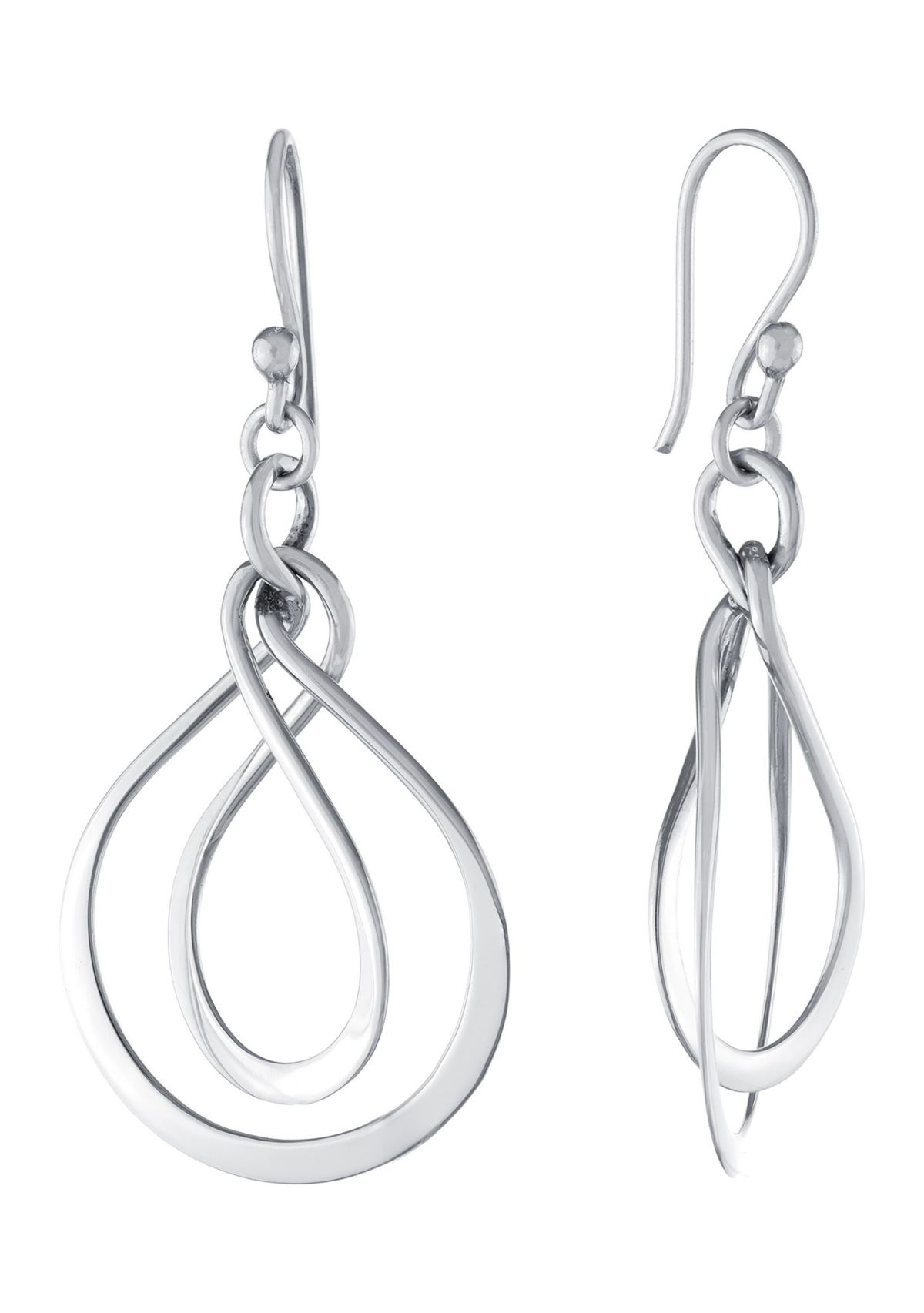 Sterling Silver Double Round Twist Drop Earrings