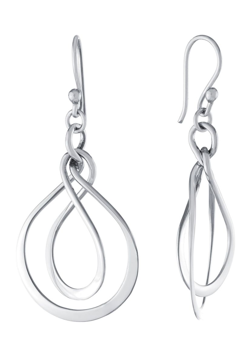 Sterling Silver Double Round Twist Drop Earrings