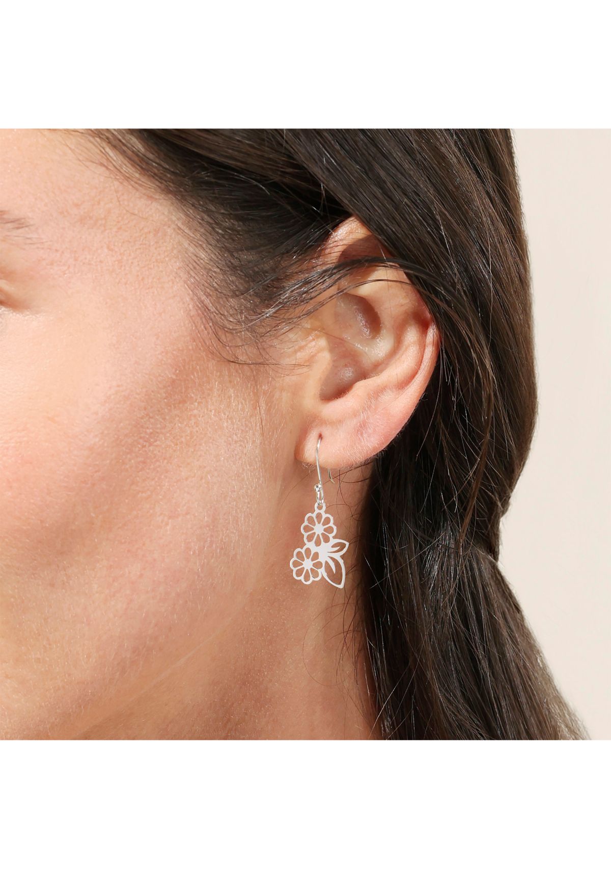 Sterling Silver Laser Cut Double Flower Drop Earrings