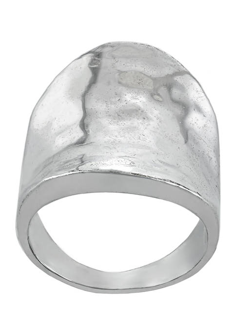 Sterling Silver Concave Hammered Band Ring - Size 7