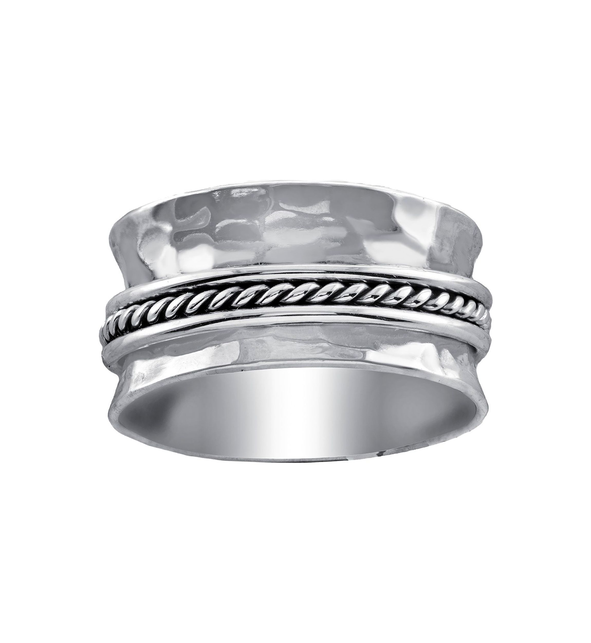 Sterling Silver Hammered Spinner Band Ring, Size 8