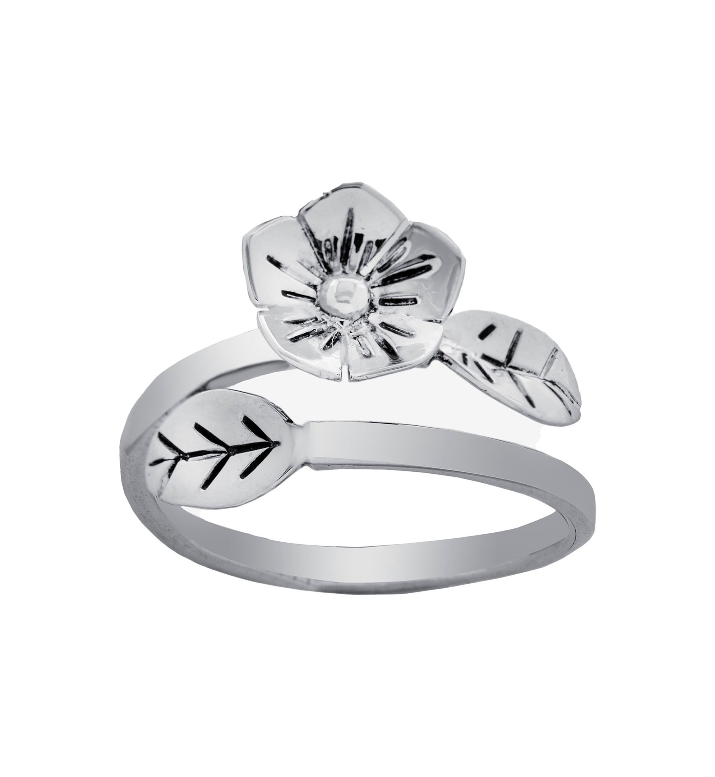 Sterling Silver Flower Bypass Ring, Size 7