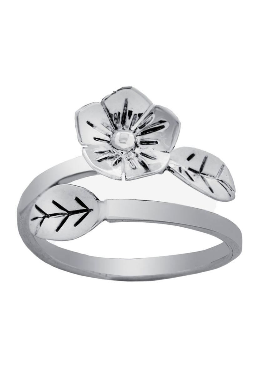 Sterling Silver Flower Bypass Ring, Size 7