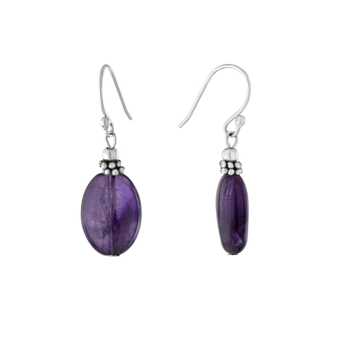 Sterling Silver Oval Amethyst Drop Earrings