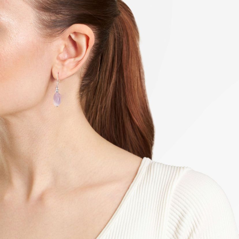 Sterling Silver Oval Amethyst Drop Earrings