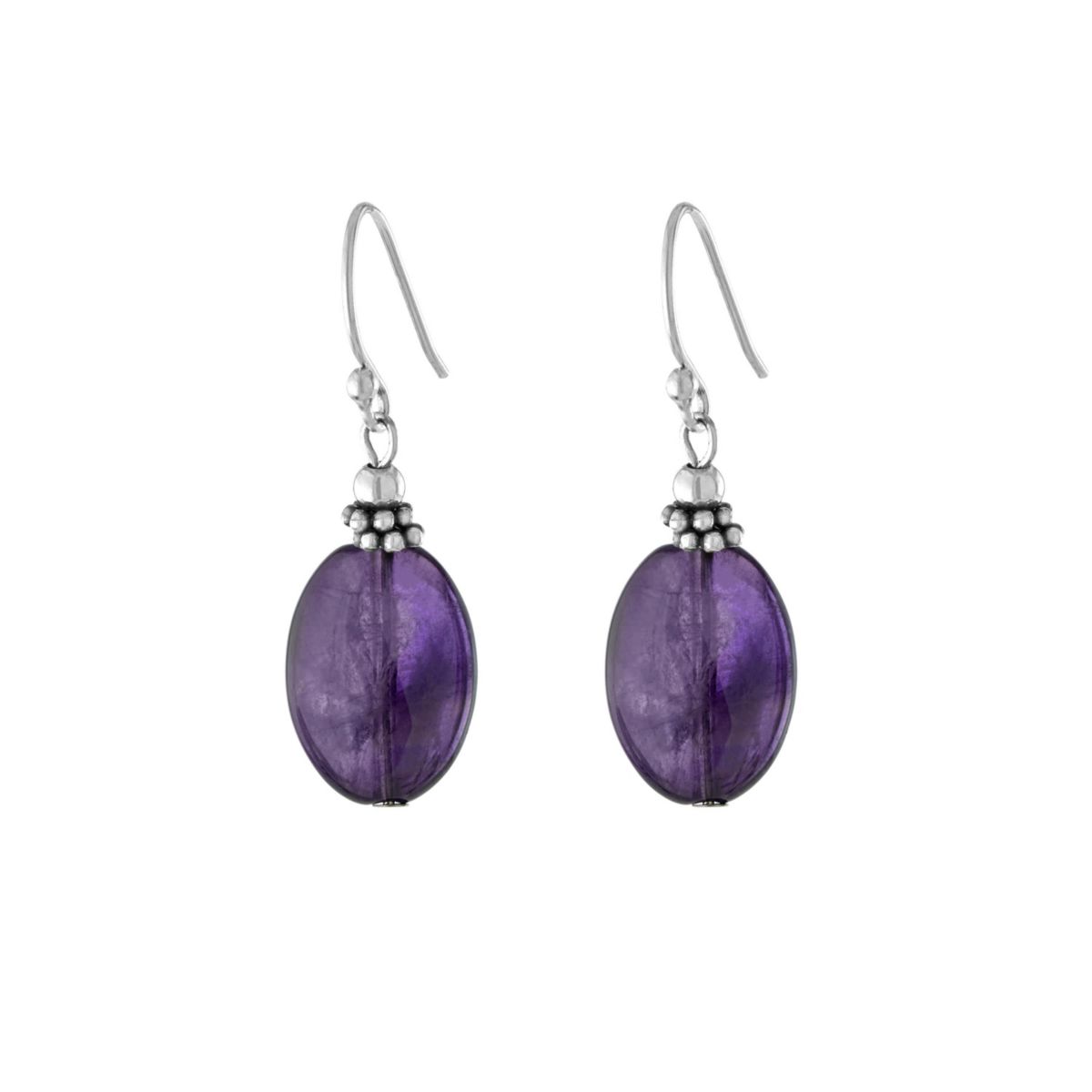 Sterling Silver Oval Amethyst Drop Earrings