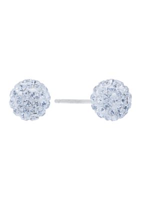 Sterling Silver 8 Millimeter Clear Crystal Ball Studs
